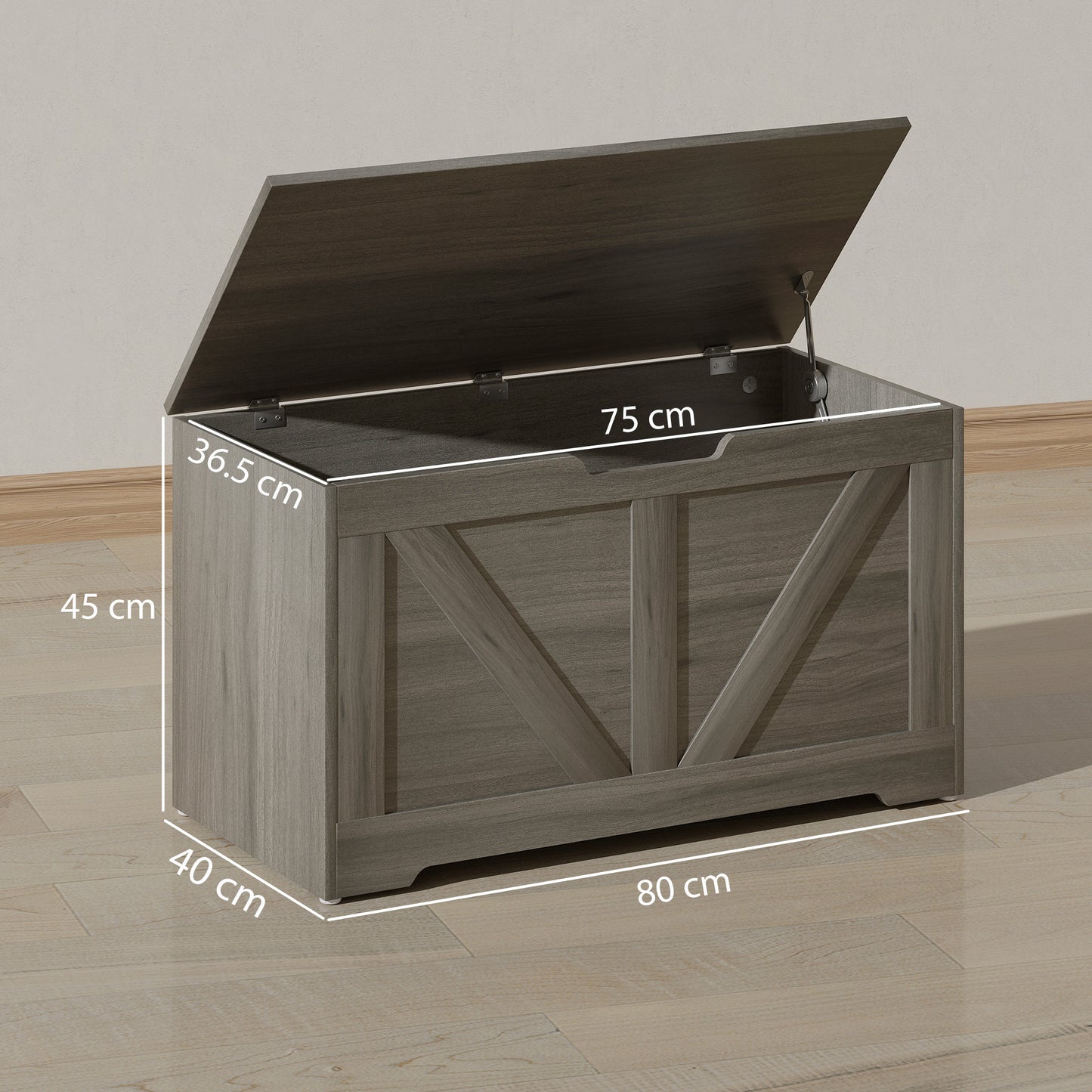 HOMCOM 100L Storage Ottoman Box With Safety Hinges In Charcoal Grey Seatable Trunk
