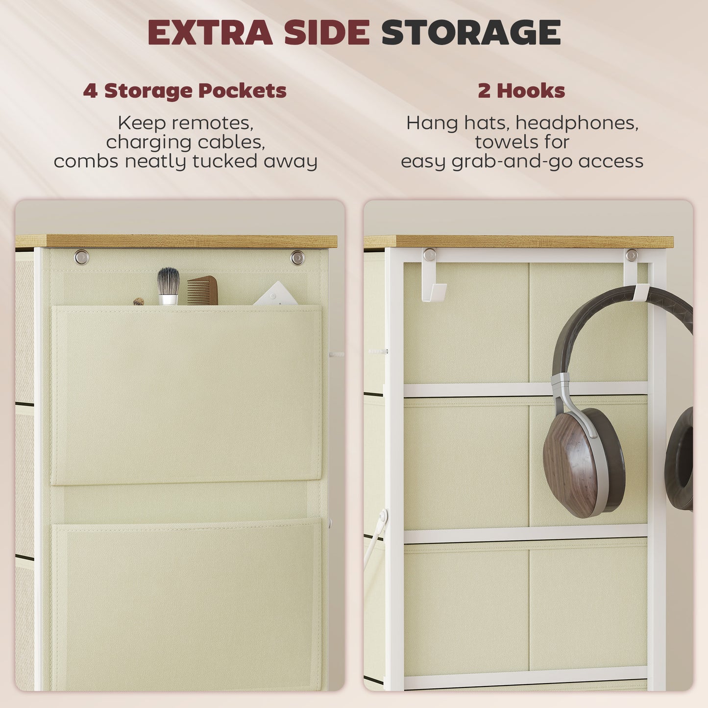 HOMCOM Fabric Chest of Ten Drawers Beige with Steel Frame X Bars Six Small and Four Large Drawers for Bedroom Storage