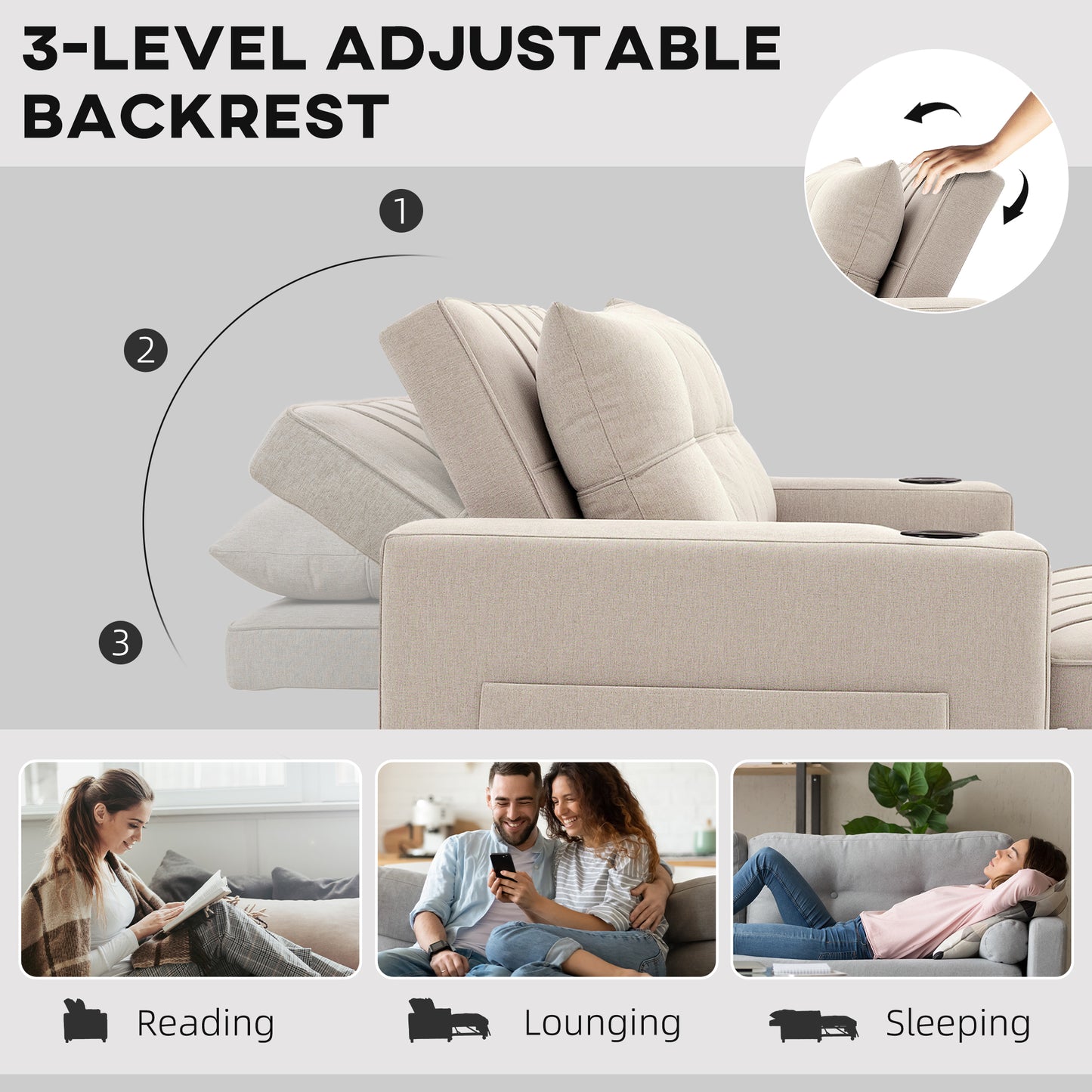 HOMCOM Two Seater Pull Out Sofa Bed Beige For Living Room Convertible Sofa Bed With High Density Foam