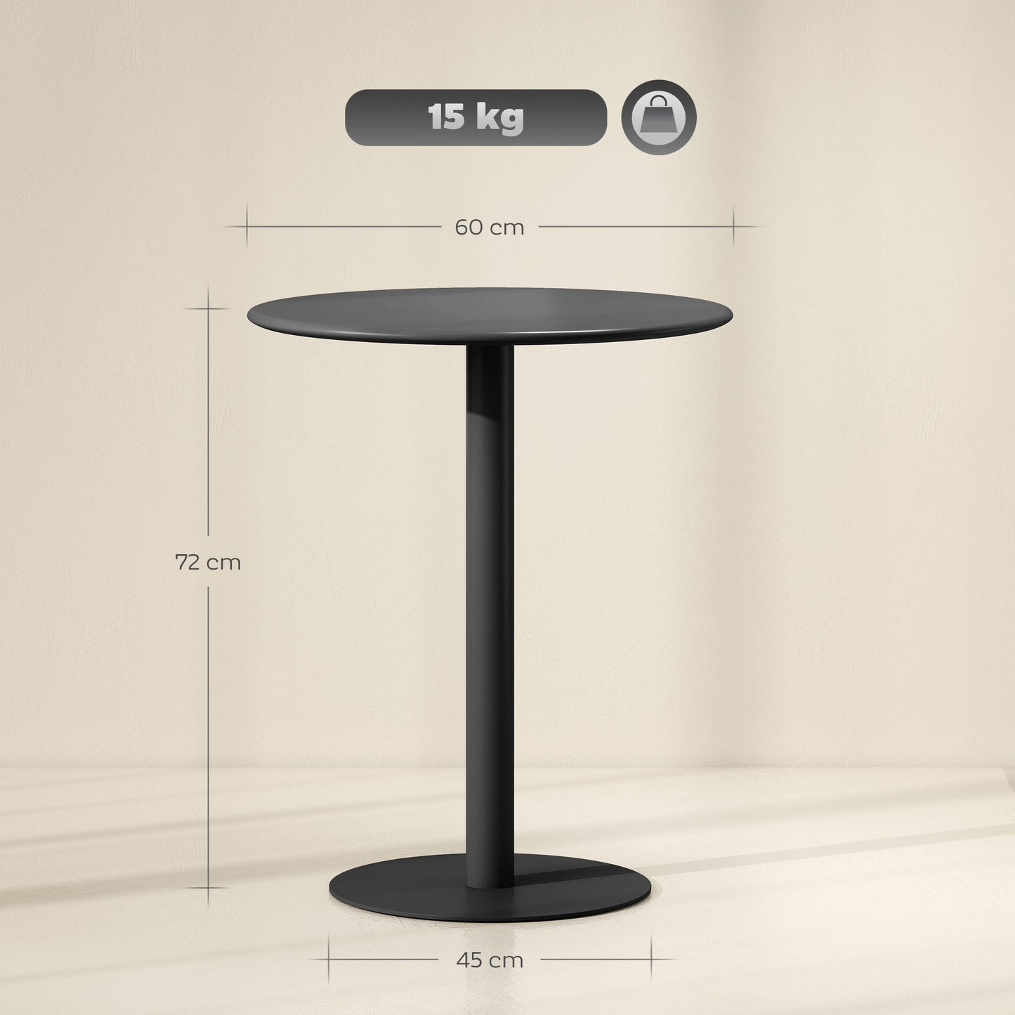 HOMCOM Round Dining Table With Steel Base For Living Room And Dining Room 60 cm Diameter 72 cm High Black
