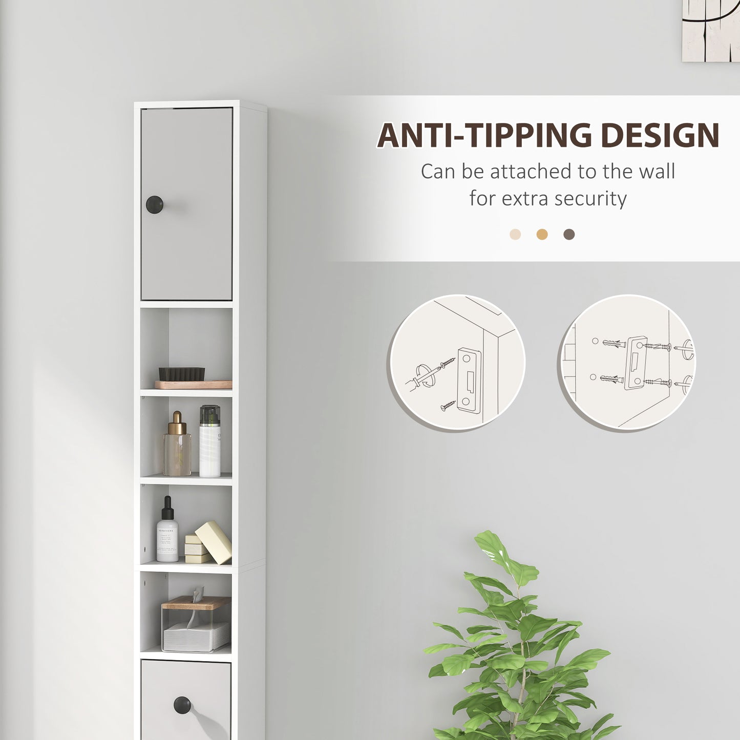 Kleankin 180cm Slim Bathroom Cabinet With Drawer Shelves And Cupboards Light Grey