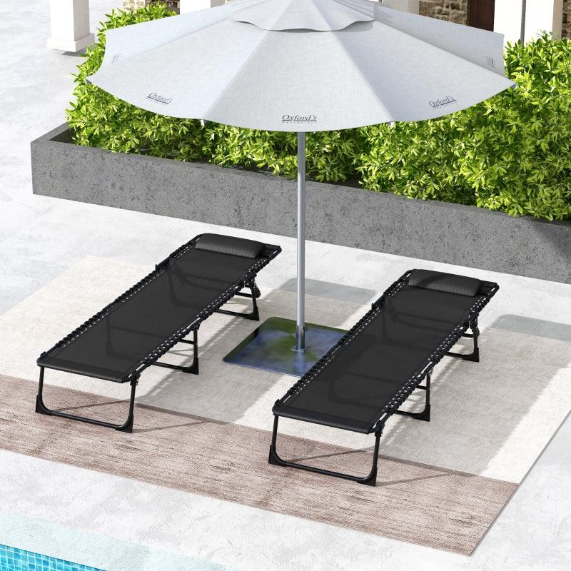 Outsunny 2 Pcs Folding Sun Lounger - Beach Chaise Chair Garden Cot Camping Recliner with 4 Position Adjustable - Black - ALL4U RETAILER LTD