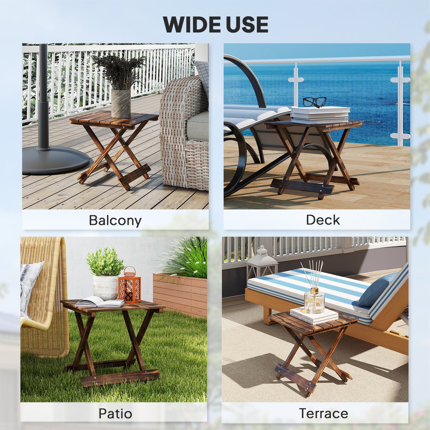 Outsunny Fir Wood Folding Coffee Table Lightweight Garden Table With Slatted Top Portable Side Table For Balcony