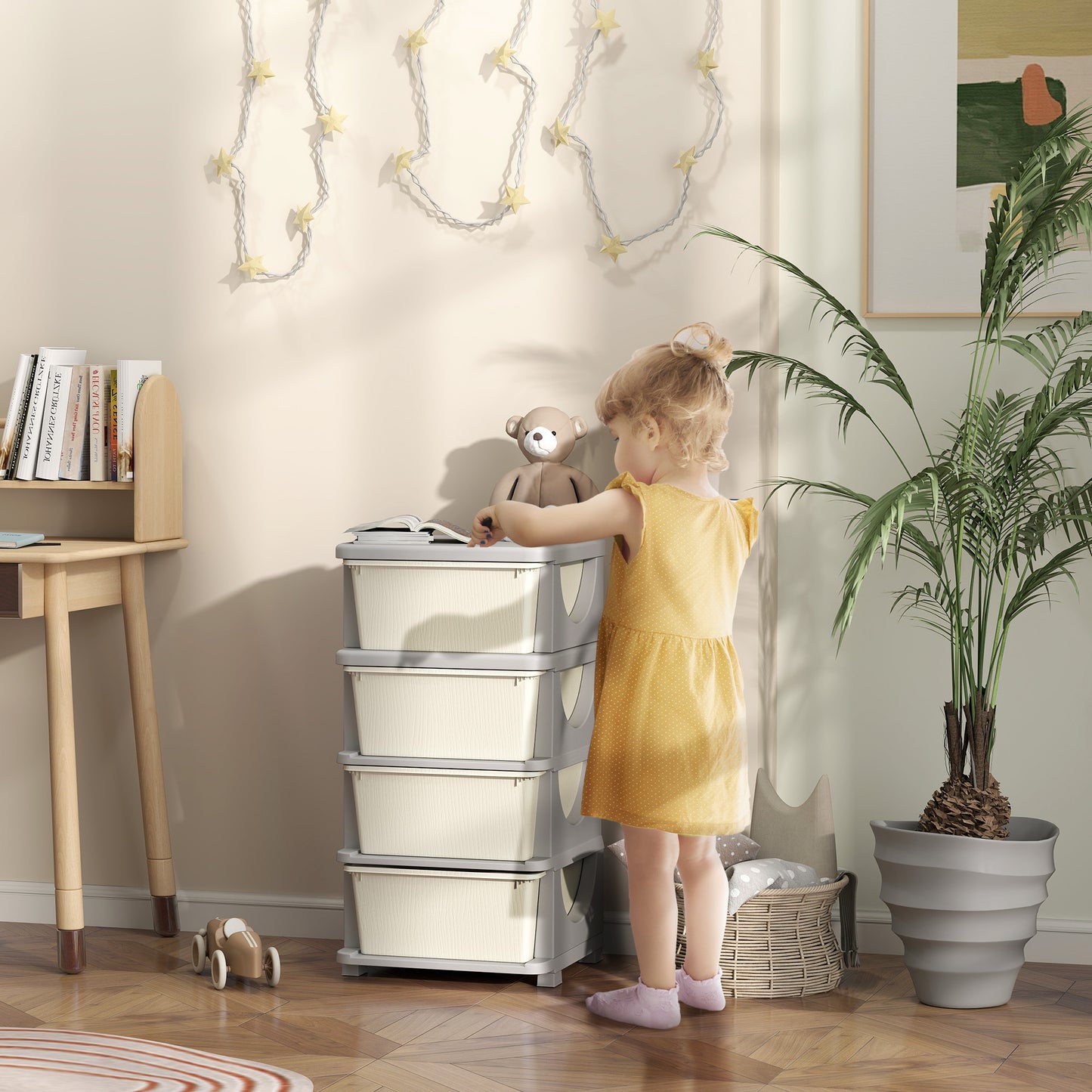 HOMCOM Four Tier Kids Storage Boxes With Four Drawers White PP Material Toy Organizer For Playroom
