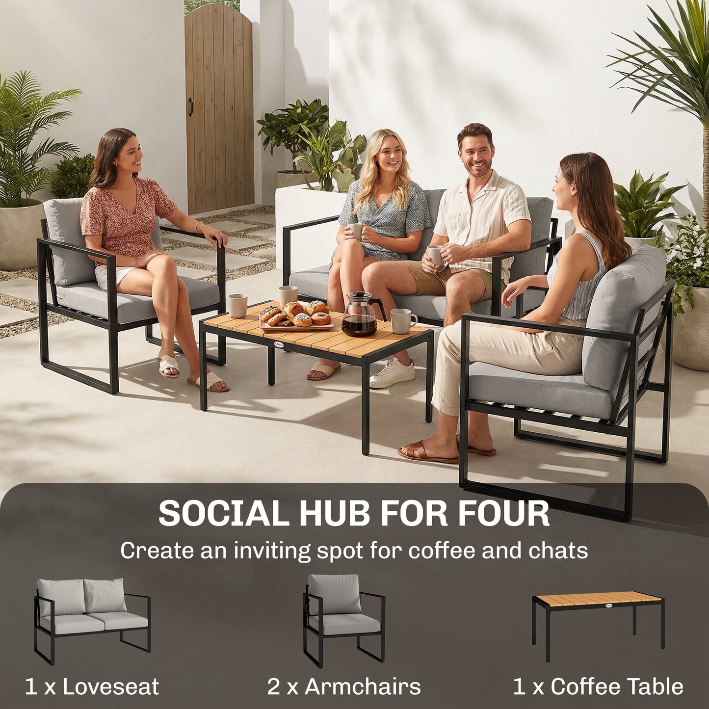 Outsunny Outdoor Garden Furniture Set 4 Piece Patio Set With Slatted Table For Balcony Conservatory Indoor Outdoor Use