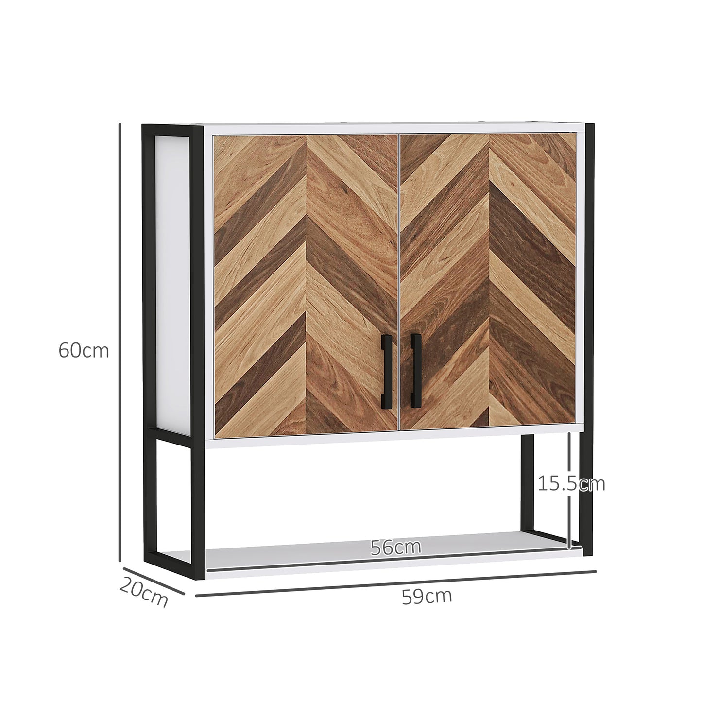 HOMCOM Wall Mounted Bathroom Medicine Cabinet With Two Doors Open Shelf And Adjustable Shelves Walnut Finish