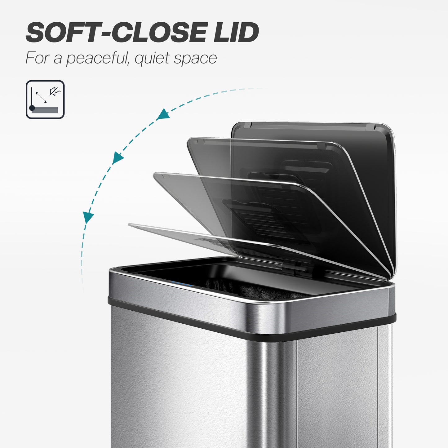 HOMCOM 60 L Sensor Bin With Soft Close Lid Fingerprint Proof Stainless Steel Silver Tone Touchless Trash Can