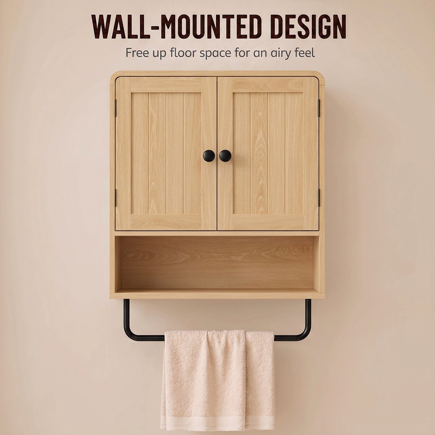 HOMCOM Oak Finish Wall Mounted Bathroom Cabinet With Two Doors And Adjustable Shelf Storage