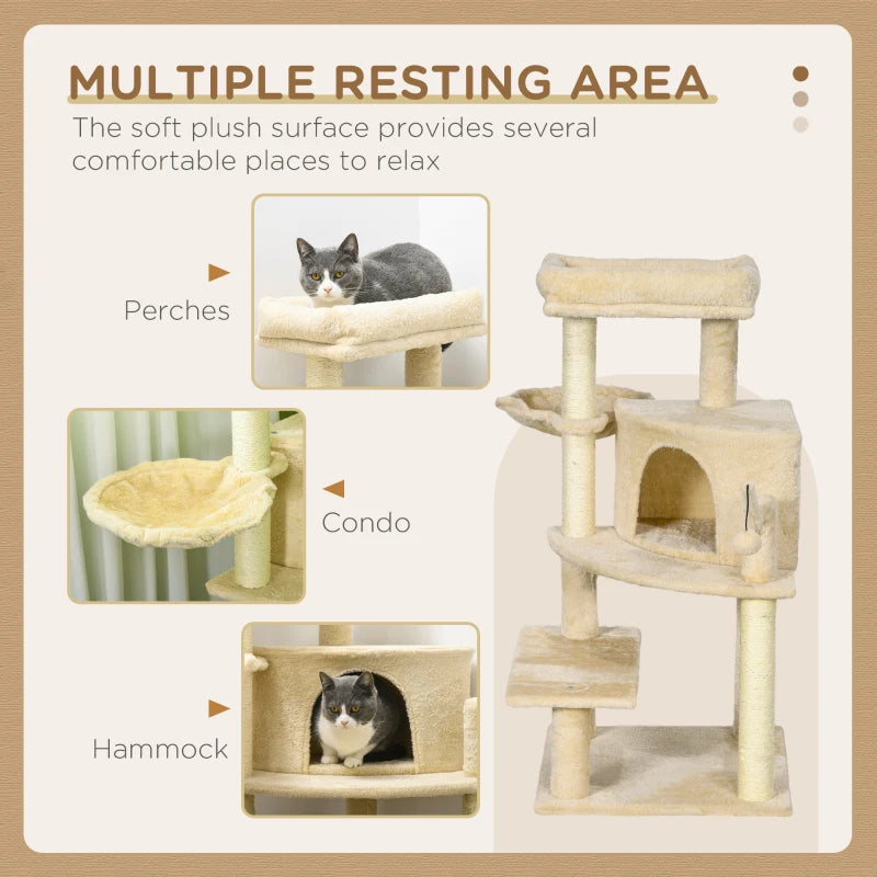 PawHut 100cm Cat Tree Tower with Sisal Scratching Post - Cream White, Ideal for Feline Play and Relaxation - ALL4U RETAILER LTD