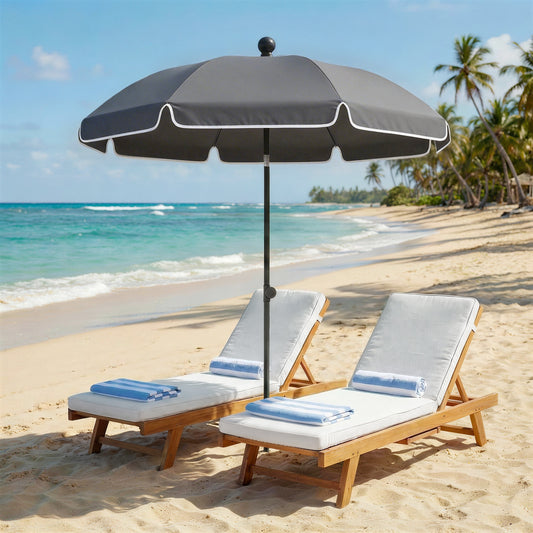 Outsunny 1.8m Beach Umbrella Parasol With Sand Anchor 30 Degree Tilt Adjustable Height Dark Grey