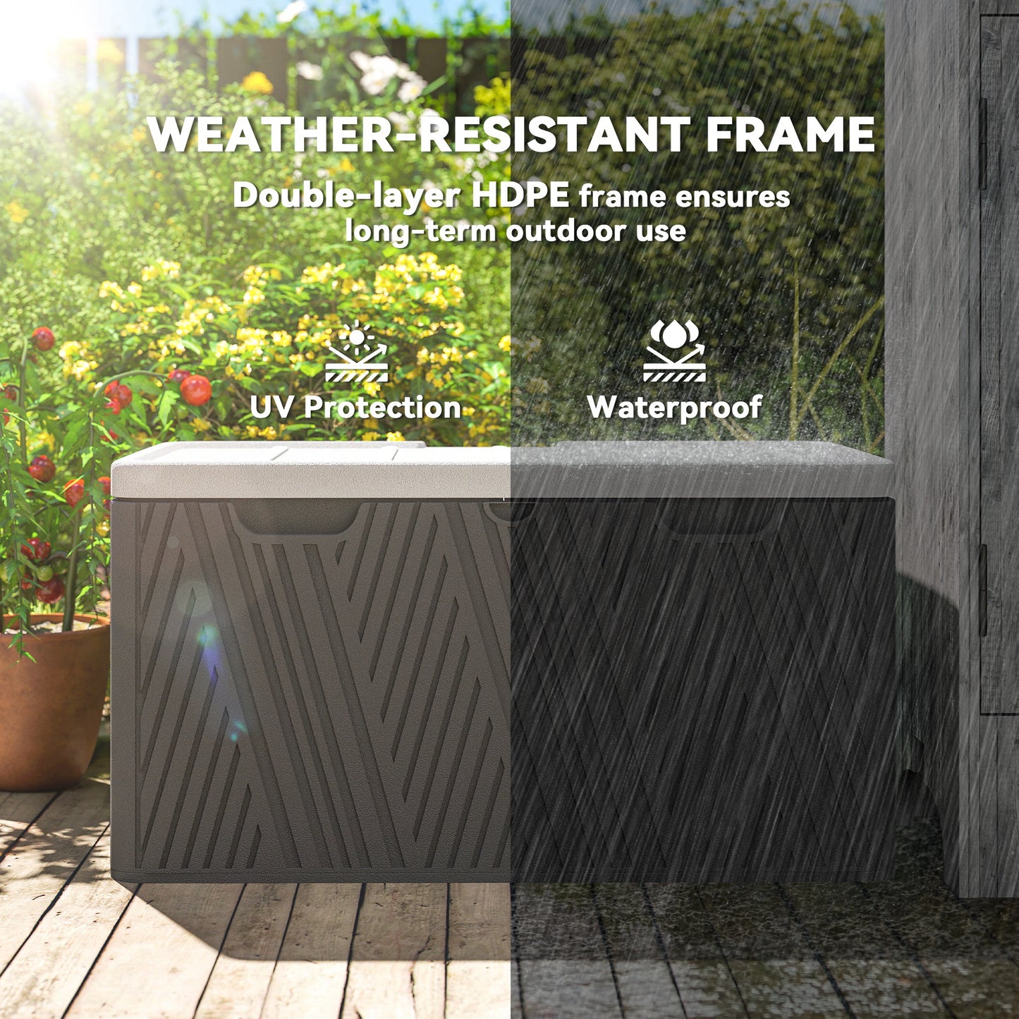Outsunny 380L Waterproof Outdoor Storage Box With Lockable Lid Black For Garden Tools And Patio Supplies