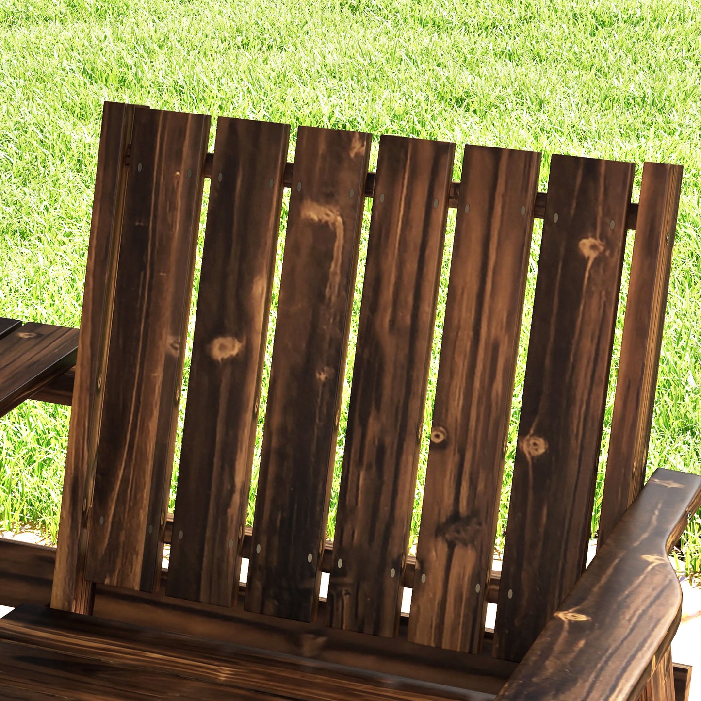 Outsunny 2-Seater Garden Loveseat With Table And Parasol Hole For Porch And Patio Carbonised Finish