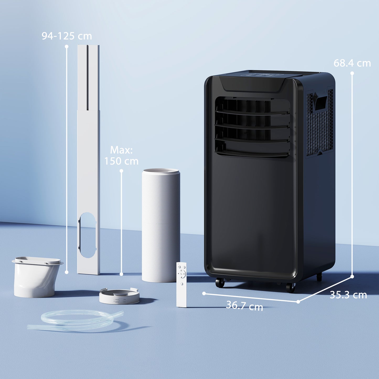 Homcom 10000 BTU 4-In-1 Portable Air Conditioner With Remote Control LED Display 2 Speeds Black