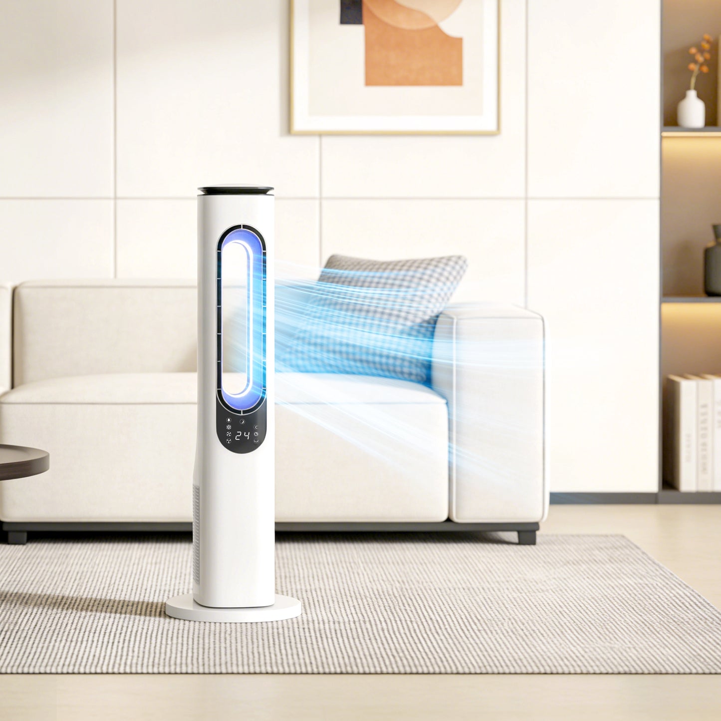 HOMCOM Bladeless Tower Fan Bedroom Quiet 35 dB Sleep Mode 50 Degree Oscillation LED Display 3 Speeds 15 Hour Timer White