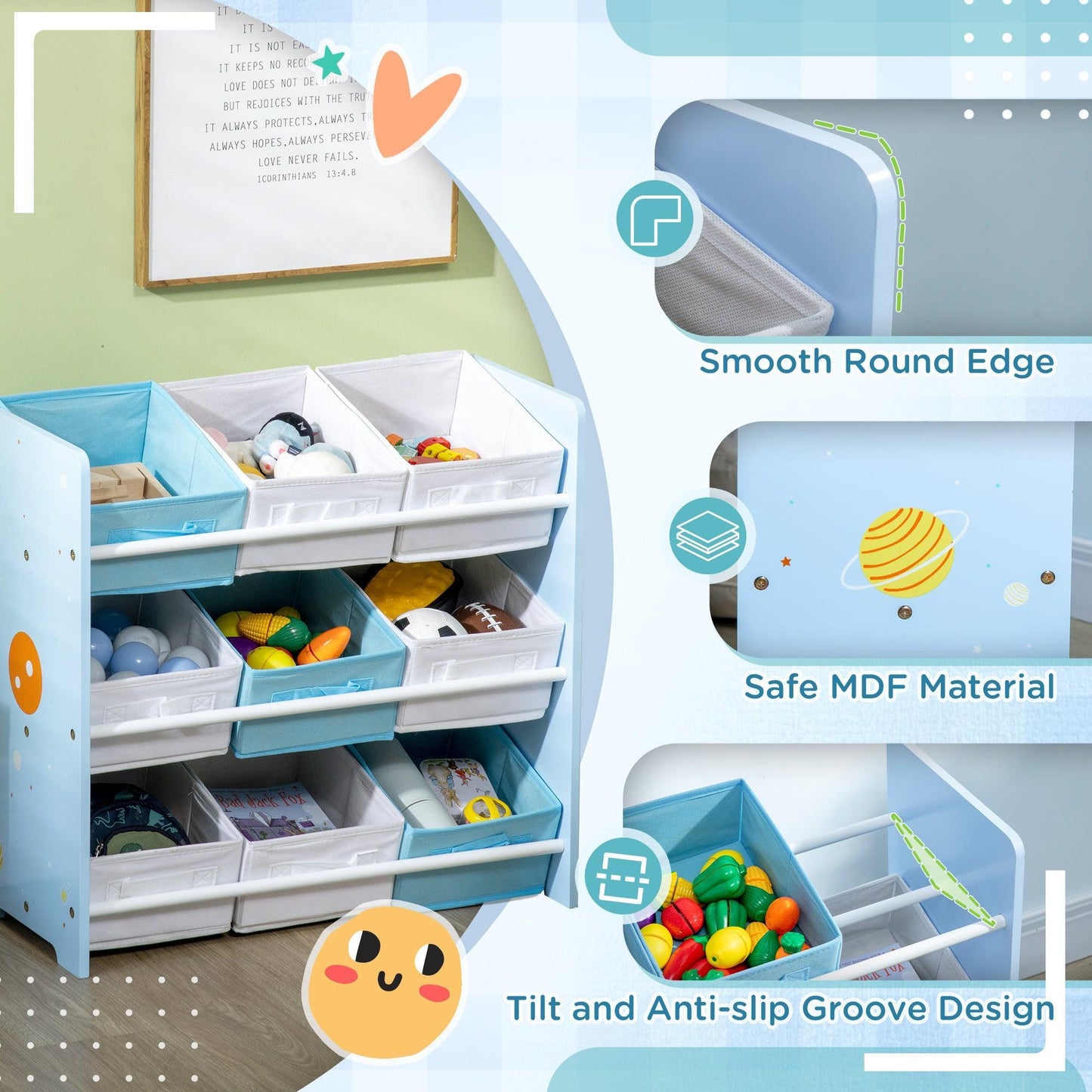 ZONEKIZ Kids Storage Unit with 9 Baskets, Toy Box Organiser - ALL4U RETAILER LTD