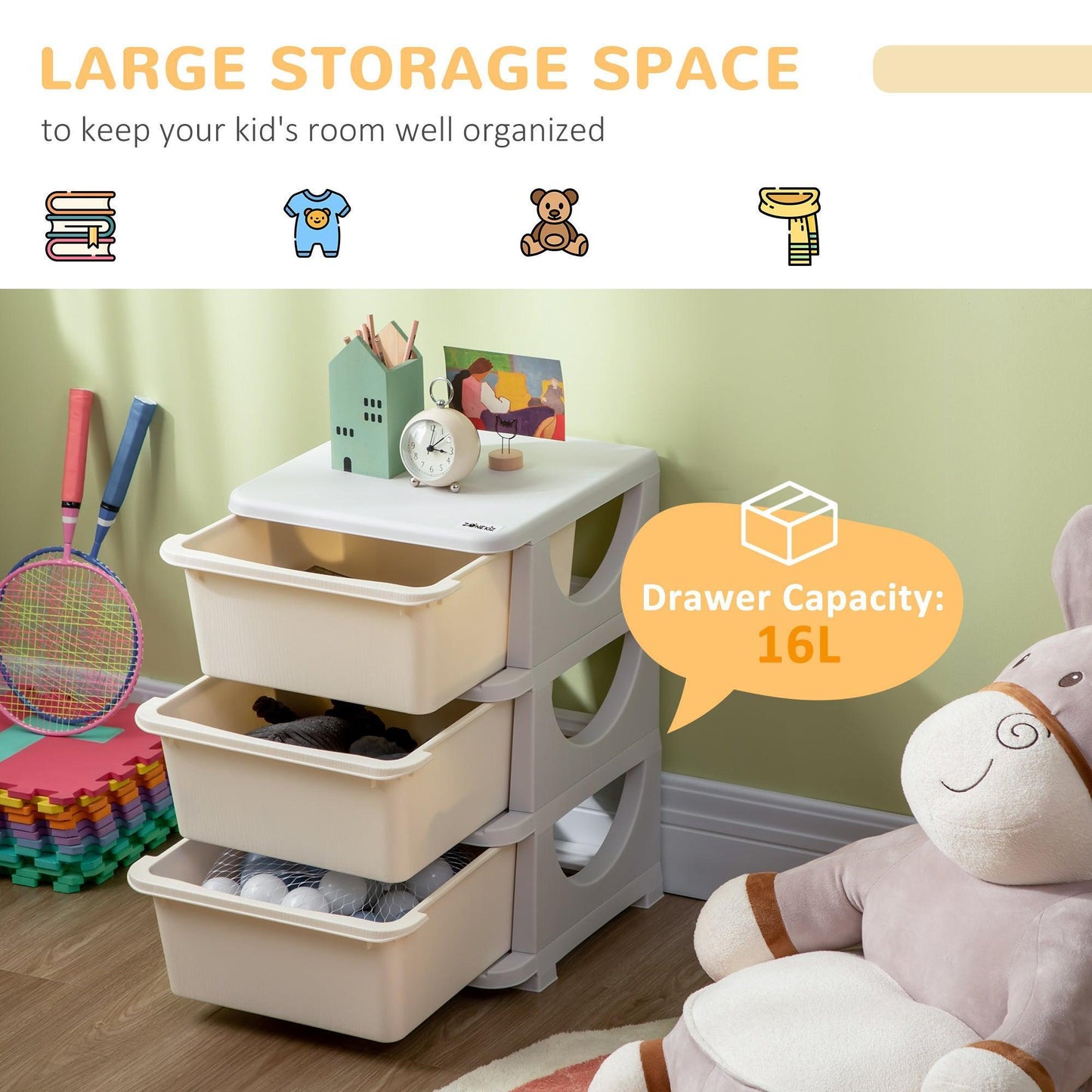 ZONEKIZ Kids Storage - White Chest Drawer - ALL4U RETAILER LTD