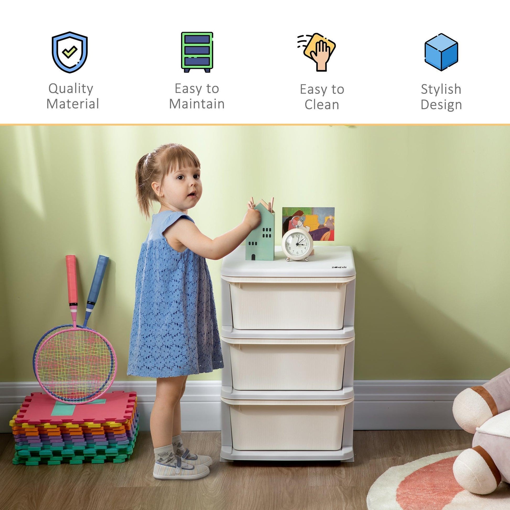 ZONEKIZ Kids Storage - White Chest Drawer - ALL4U RETAILER LTD