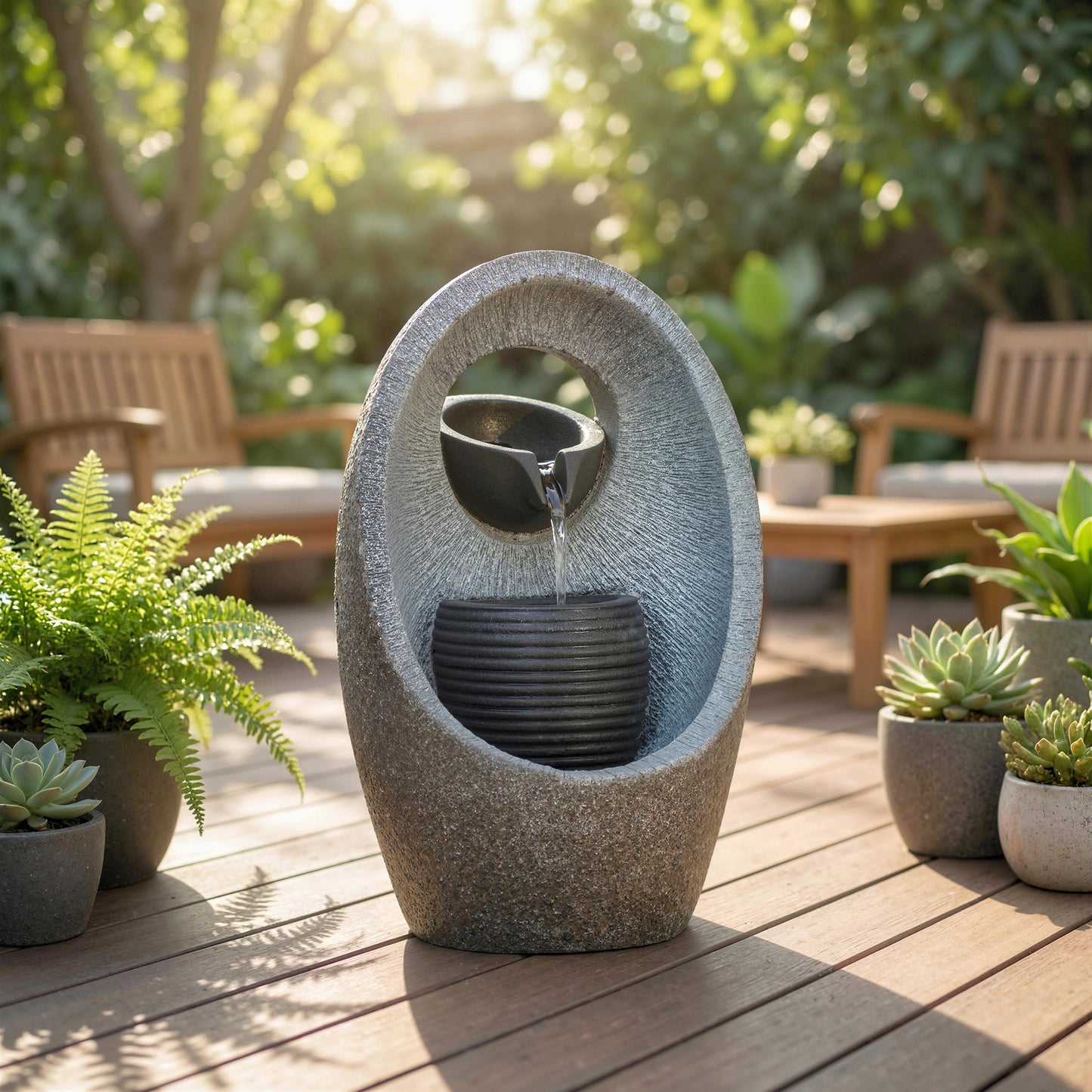 Outsunny 2 Tier Water Feature Garden Fountain With Pump And LED Lights Resin Cascading Waterfall