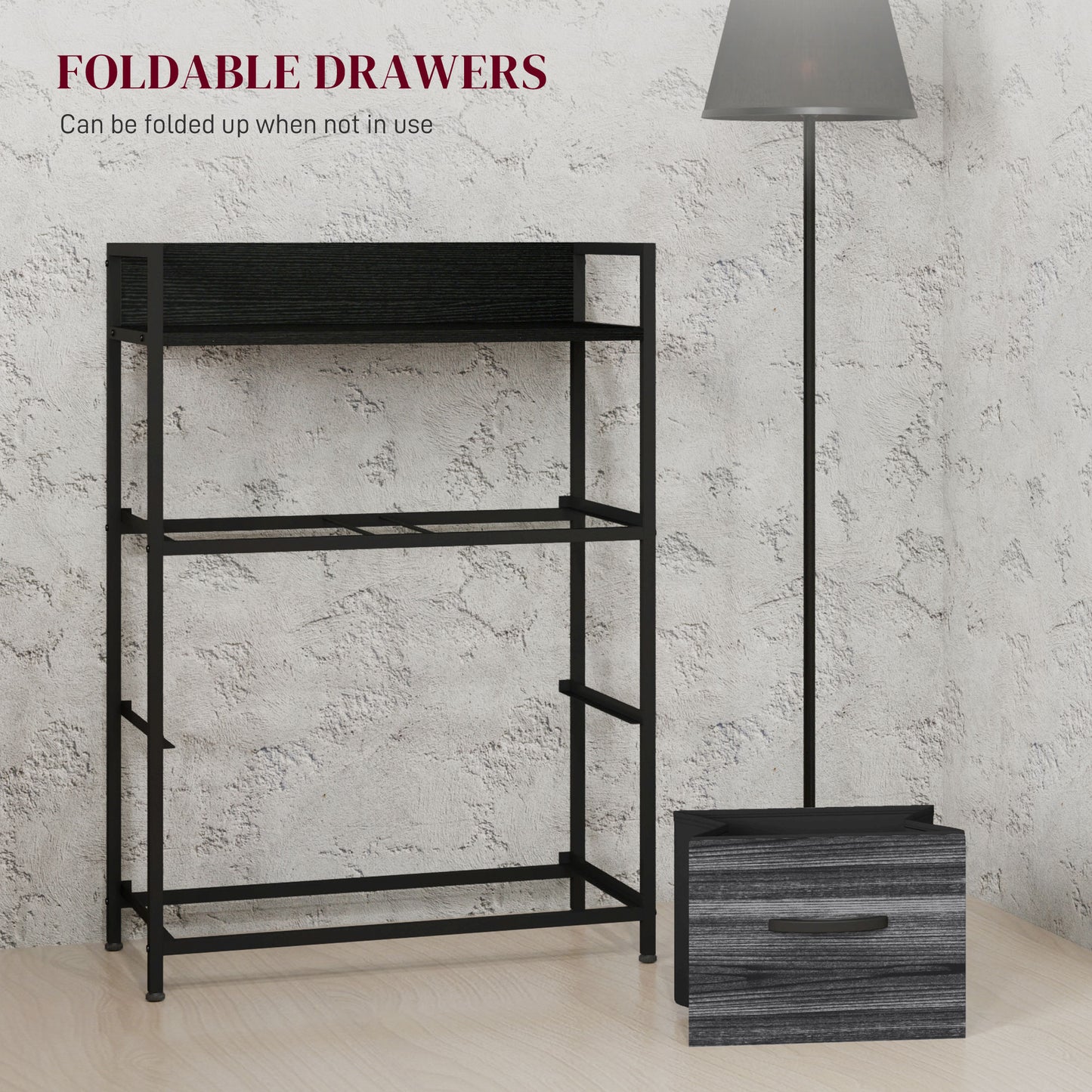 HOMCOM Rustic Chest of Four Fabric Drawers in Black for Bedroom Storage and Organizing Clothes