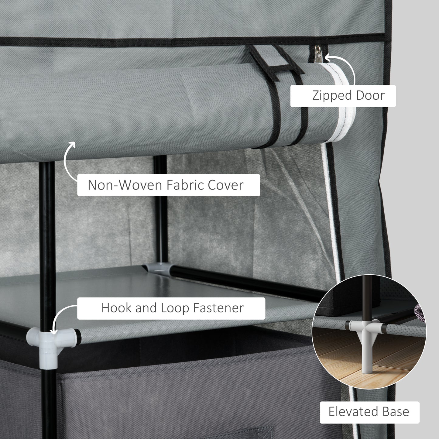 HOMCOM Fabric Wardrobe Portable Clothes Storage With 5 Compartments Hanging Rail And 2 Fabric Drawers Dark Grey