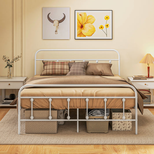 HOMCOM 5ft King Size Metal Bed Frame with Under-Bed Storage, Tall Headboard, Easy Assembly - No Box Spring Required, White Finish - ALL4U RETAILER LTD