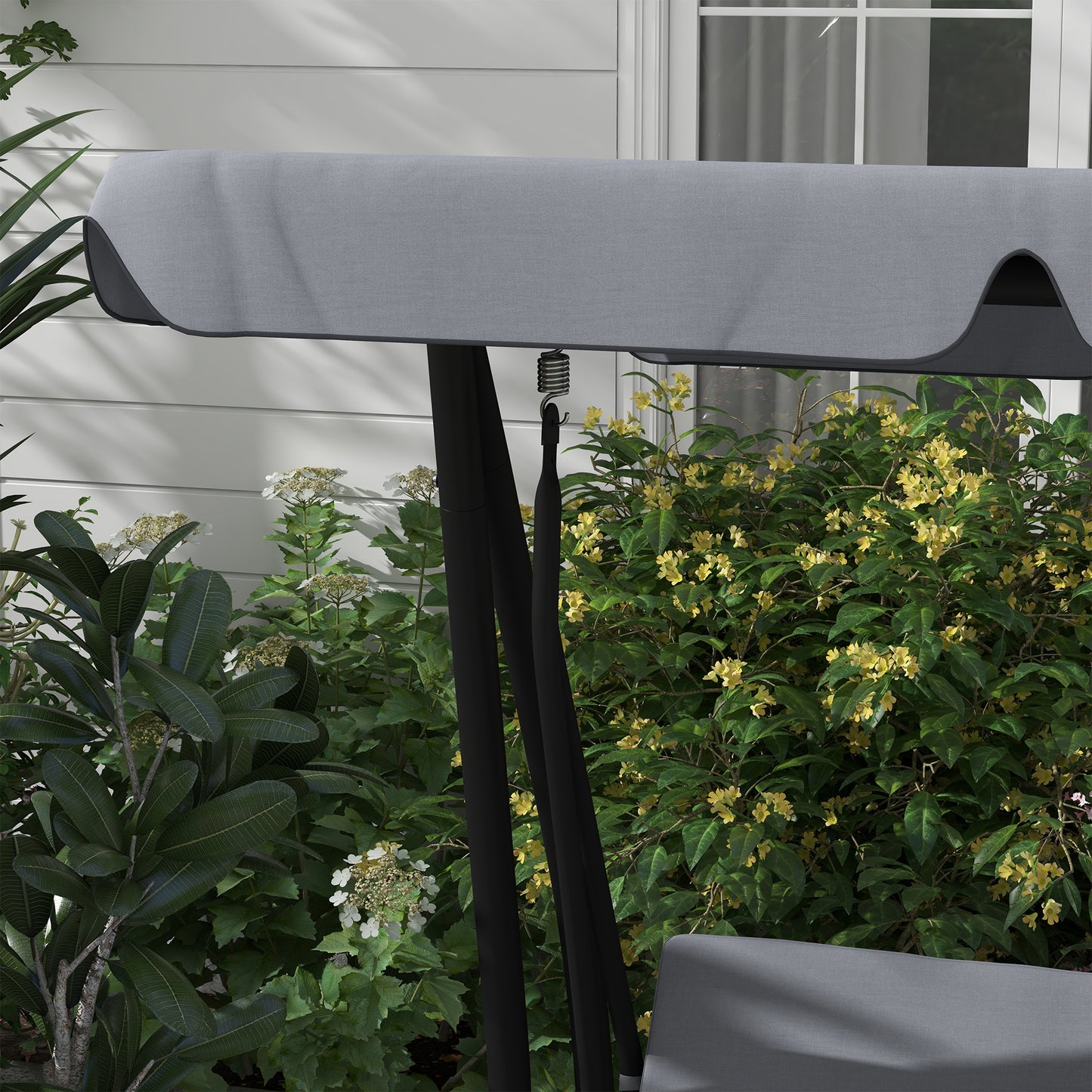 Outsunny Three Person Garden Swing Chair With Adjustable Canopy And Convertible Bed Light Brown