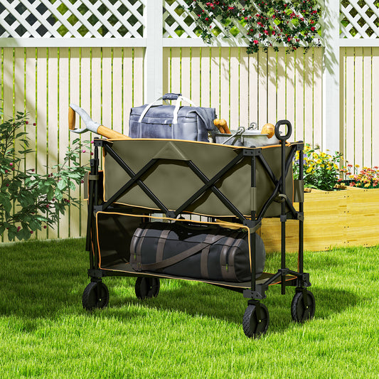 Outsunny Double Decker Folding Trolley With Wheels 200KG And 350L Capacity Collapsible Wagon For Camping Garden Grey