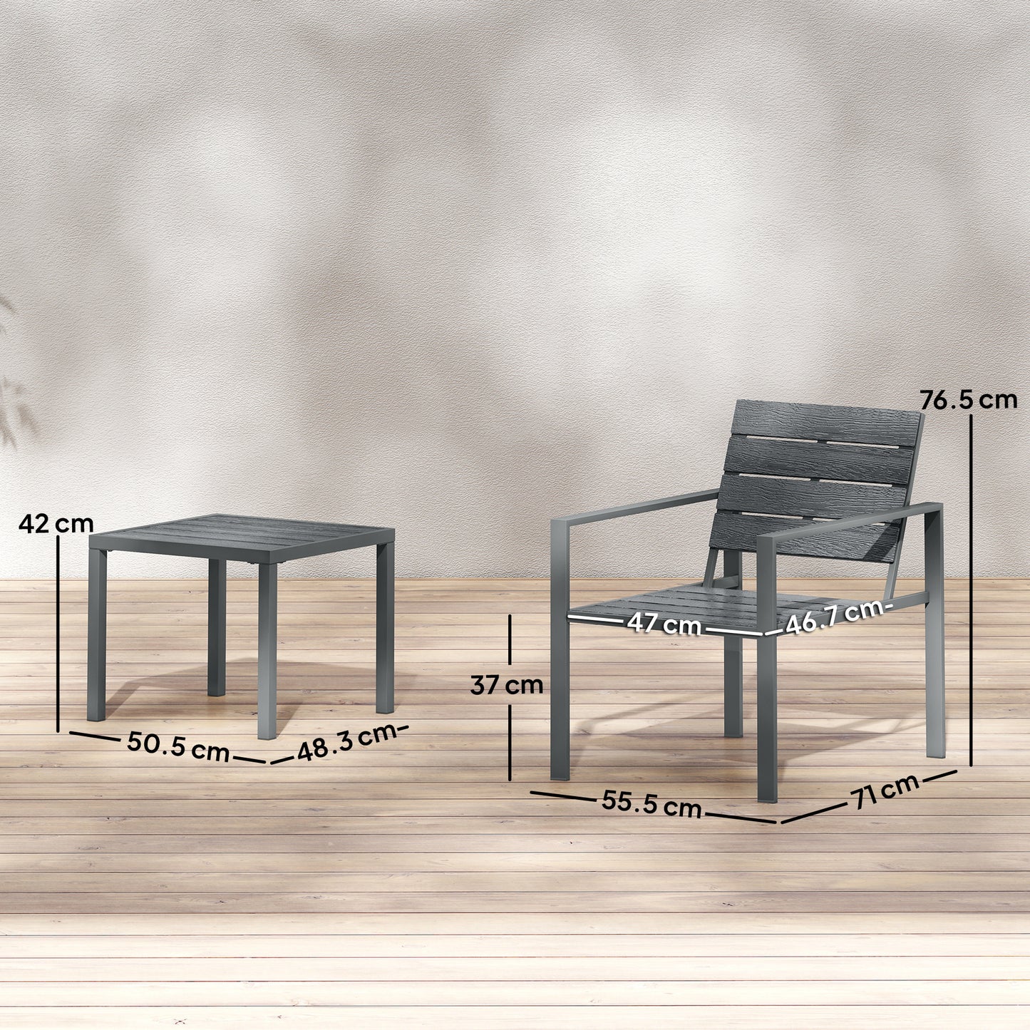 Outsunny 3 Piece Garden Bistro Set For 2 Outdoor Table And Chairs With Metal Frame HDPE Plastic Patio Furniture