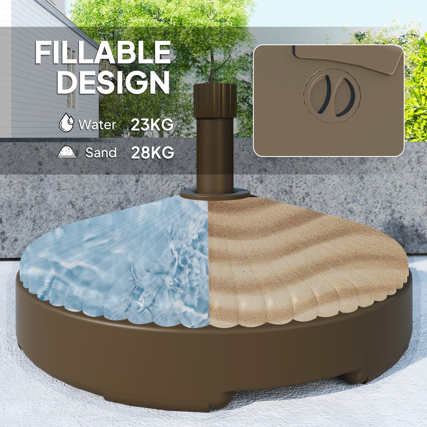Outsunny Garden Parasol Base Holder For Outdoor Umbrella Stand Sand Or Water Filled Weight 28kg Or 23kg Brown