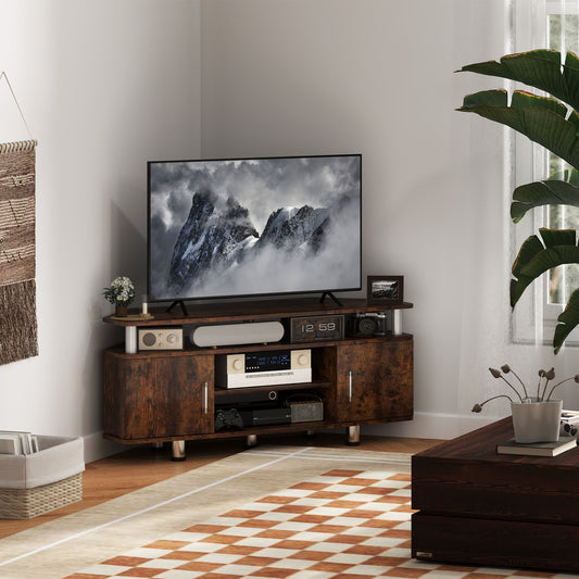 HOMCOM TV Unit Cabinet For TVs Up To 55 Inches With Storage Shelves And Cupboard Rustic Brown Entertainment Centre