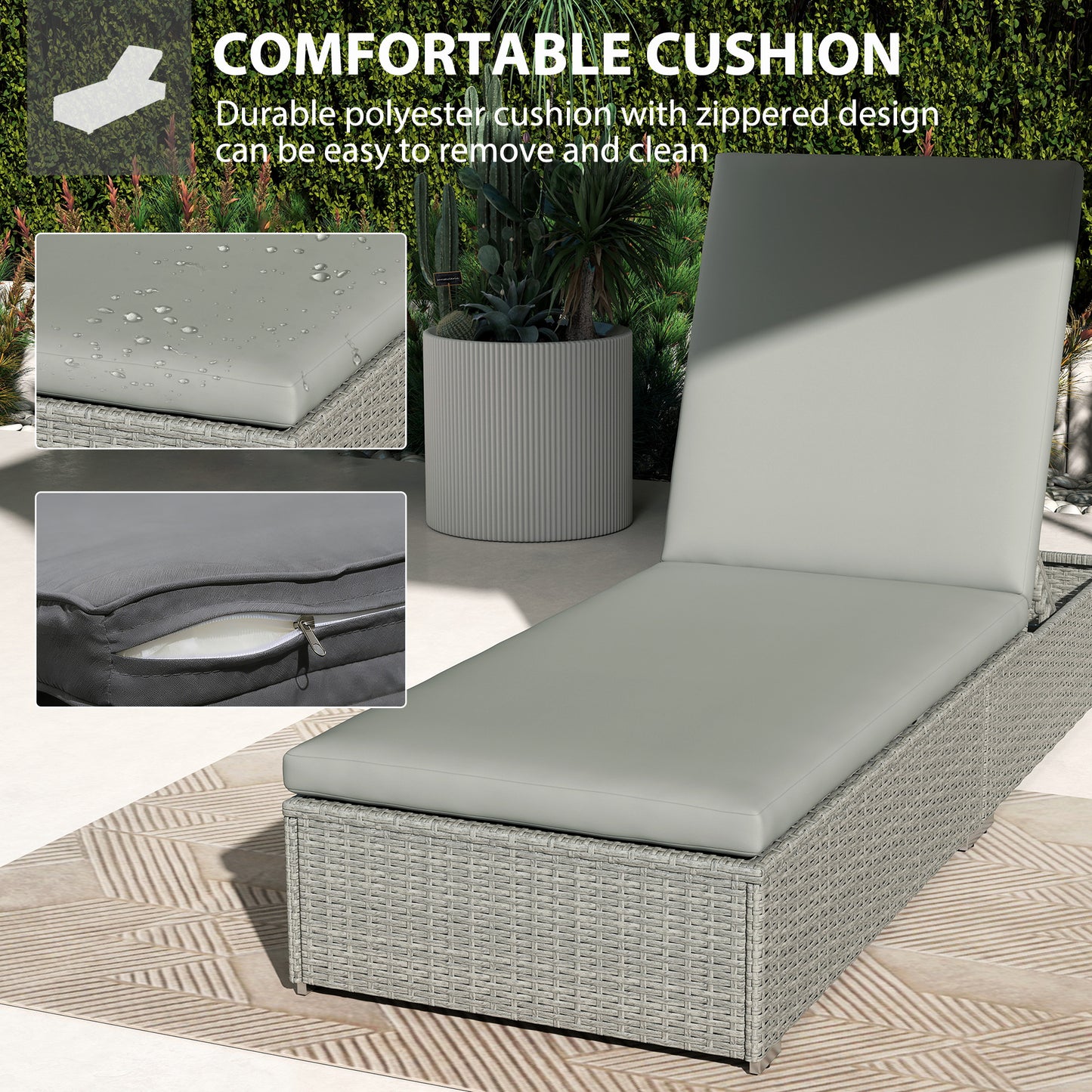 Outsunny Rattan Sun Lounger Five Position Reclining Garden Lounger With Cushion Light Grey