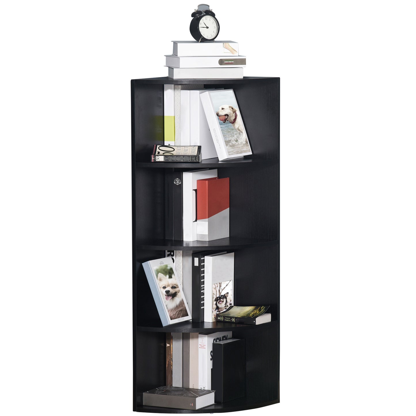 HOMCOM Modern Black 4-Tier Corner Bookshelf with Freestanding Design for Storage and Display - ALL4U RETAILER LTD