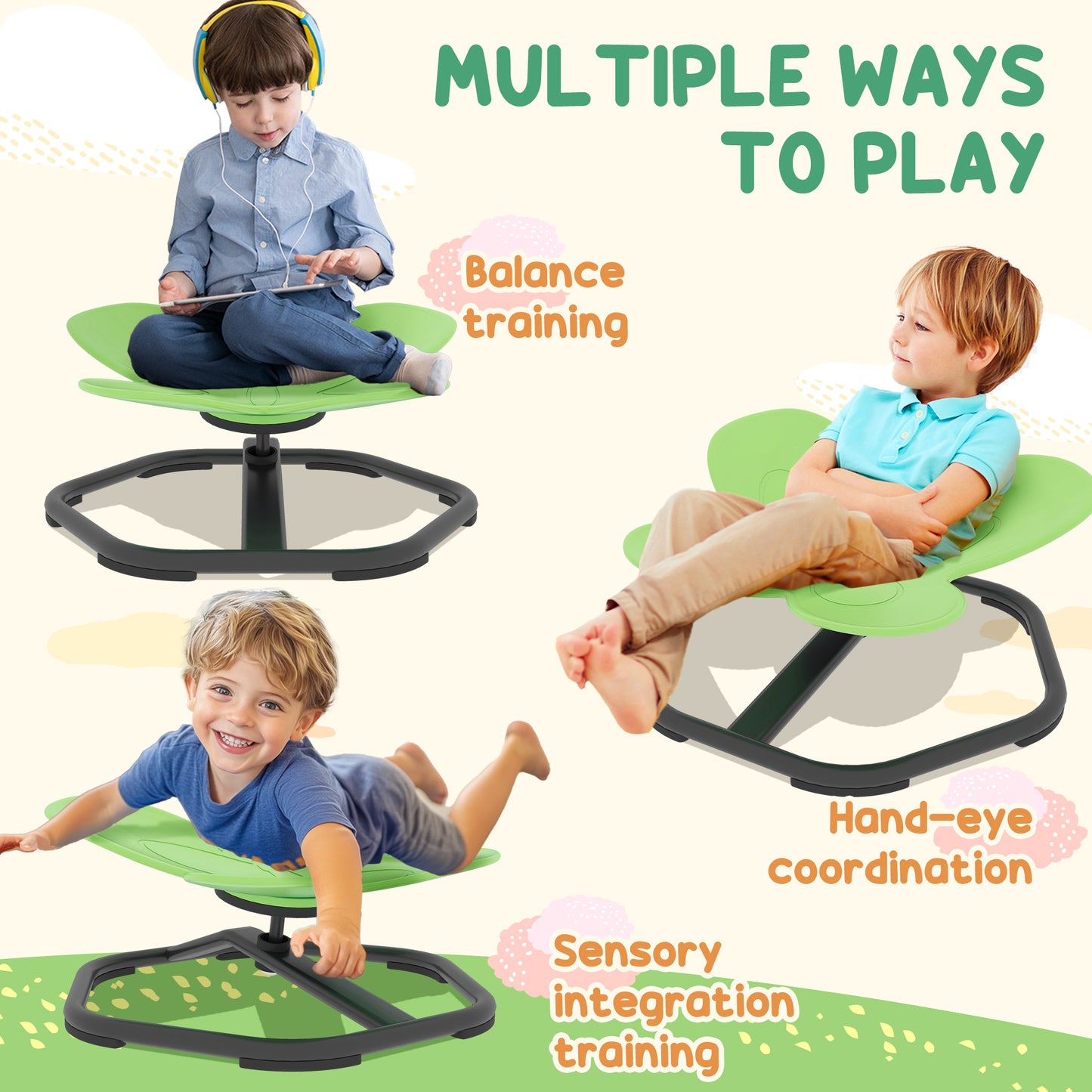 AIYAPLAY Butterfly Shaped Kids Sensory Spinning Chair For Balance And Coordination Training Green