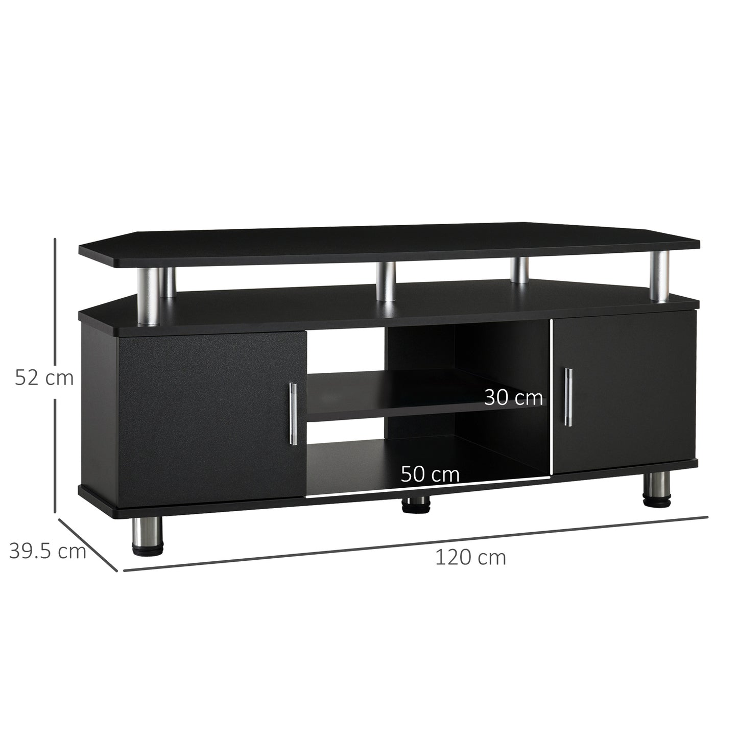 HOMCOM TV Unit Cabinet For TVs Up To 55 Inches With 120 Cm Top Shelf And Two Storage Cupboards For Living Room Black