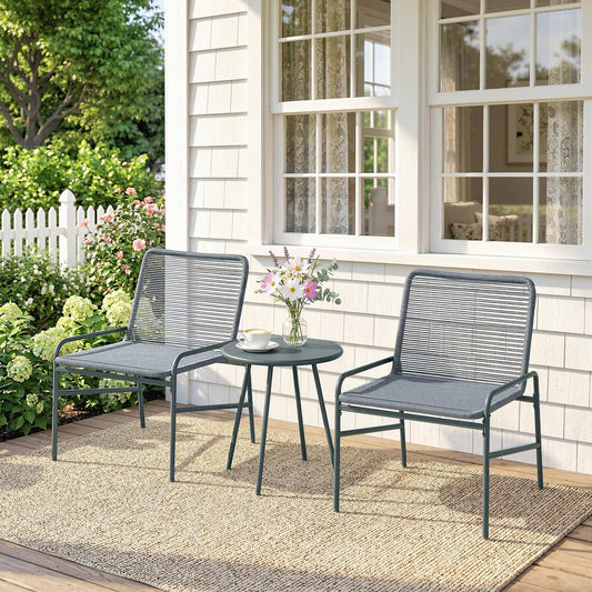 Outsunny 3 Piece Rattan Bistro Set With 2 Chairs And Round Coffee Table For Patio Balcony Dark Grey