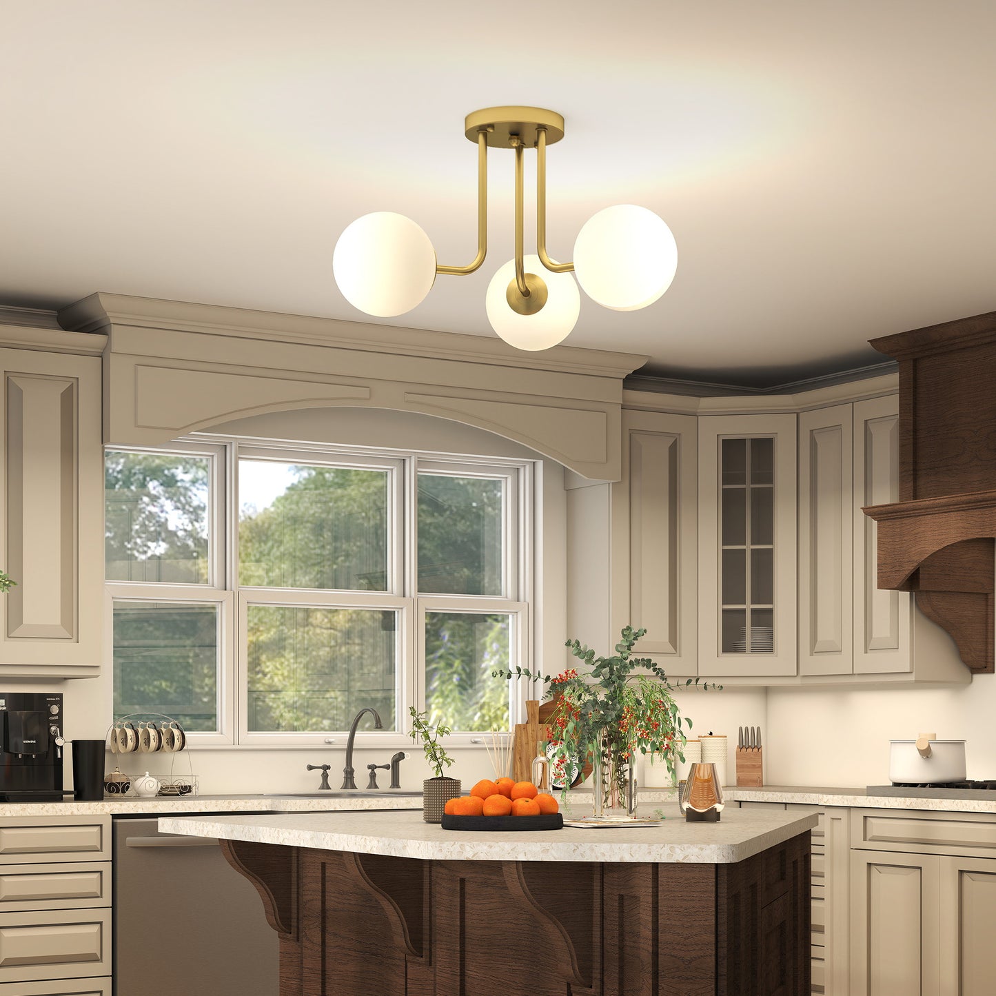 HOMCOM LED Ceiling Light With Globe Shades Modern 3 Light Fixture G9 Sockets Gold Tone For Living Room Bedroom Dining Room