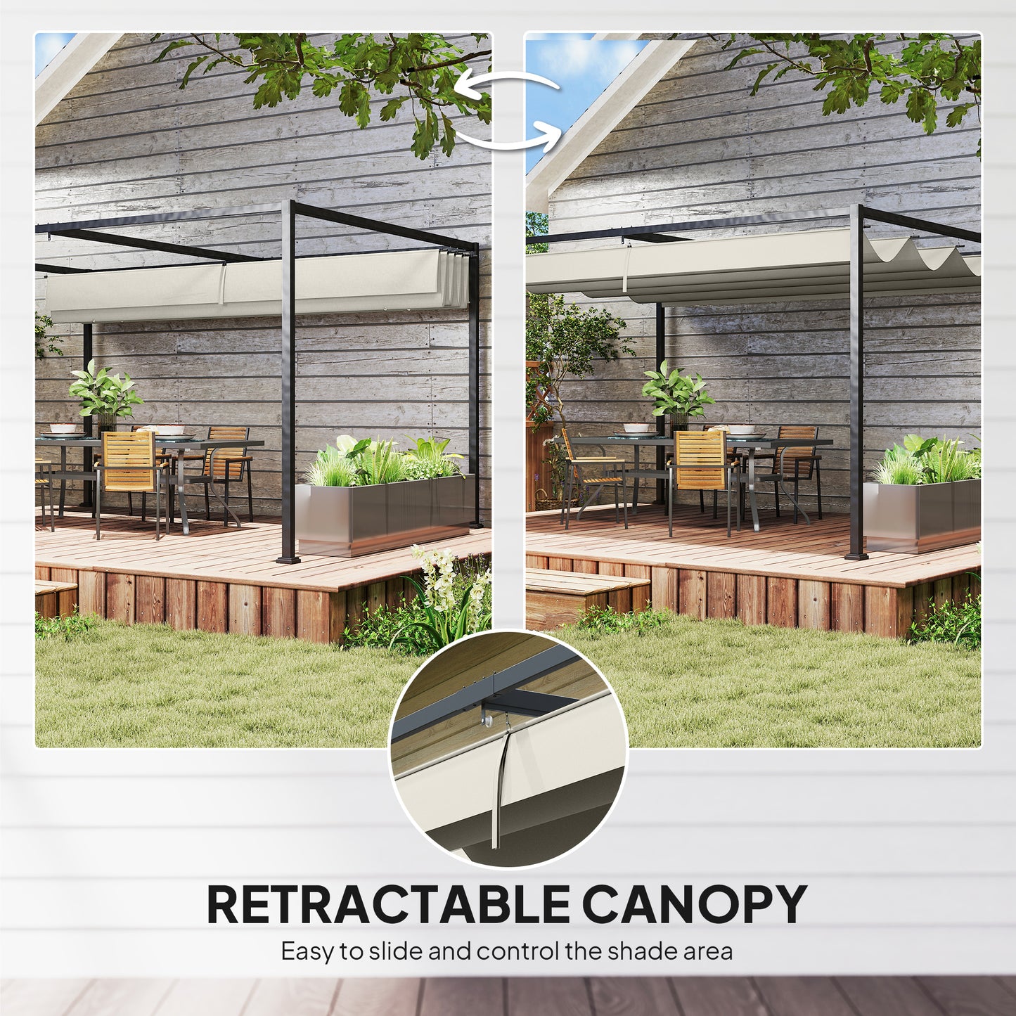 Outsunny 4 X 3 Meters Metal Pergola With Retractable Roof Cream White For Outdoor Patio Garden Gazebo Shelter