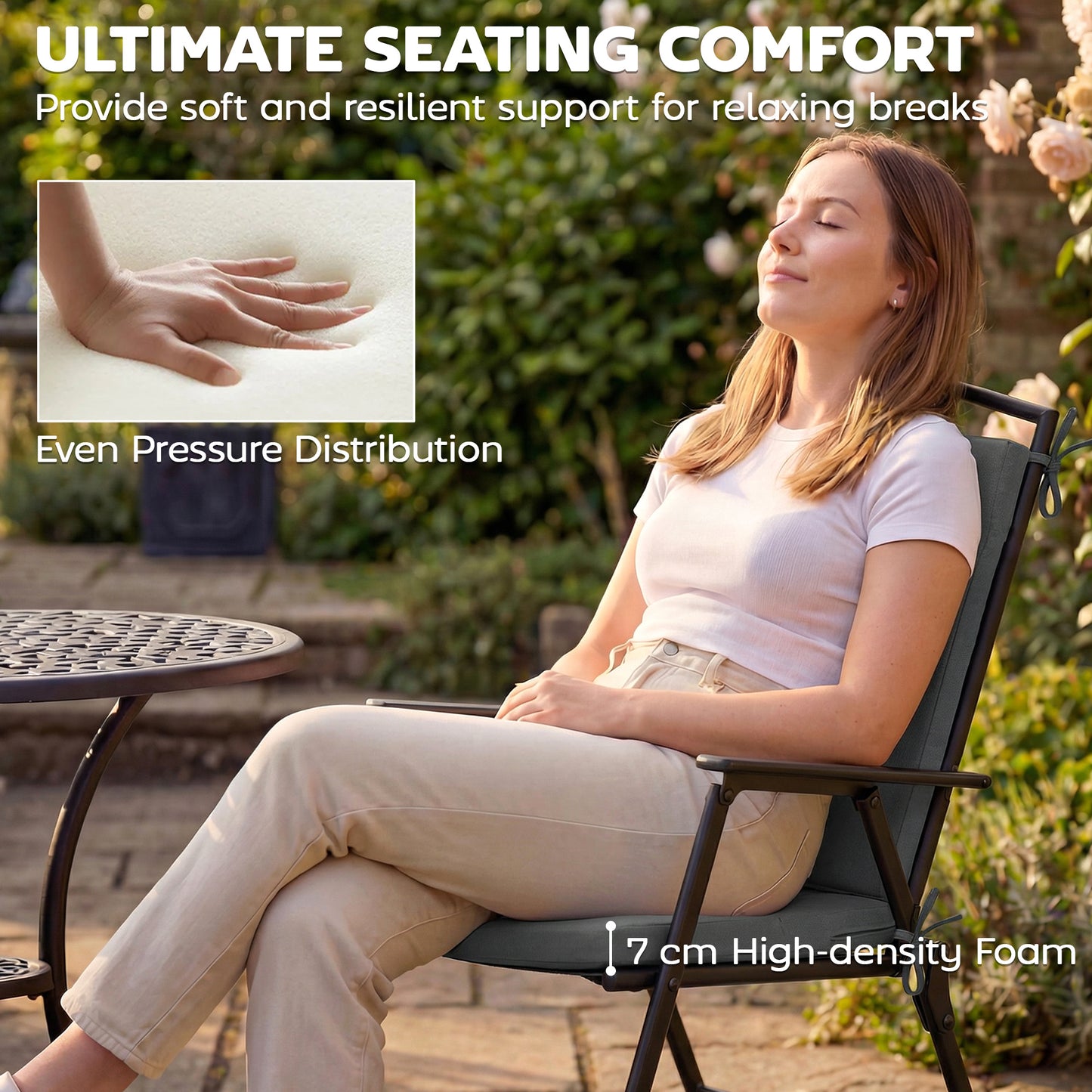 Outsunny Outdoor Seat Cushions Set Of 2 With Ties Waterproof Garden Seat Pads Dark Grey UV Resistant