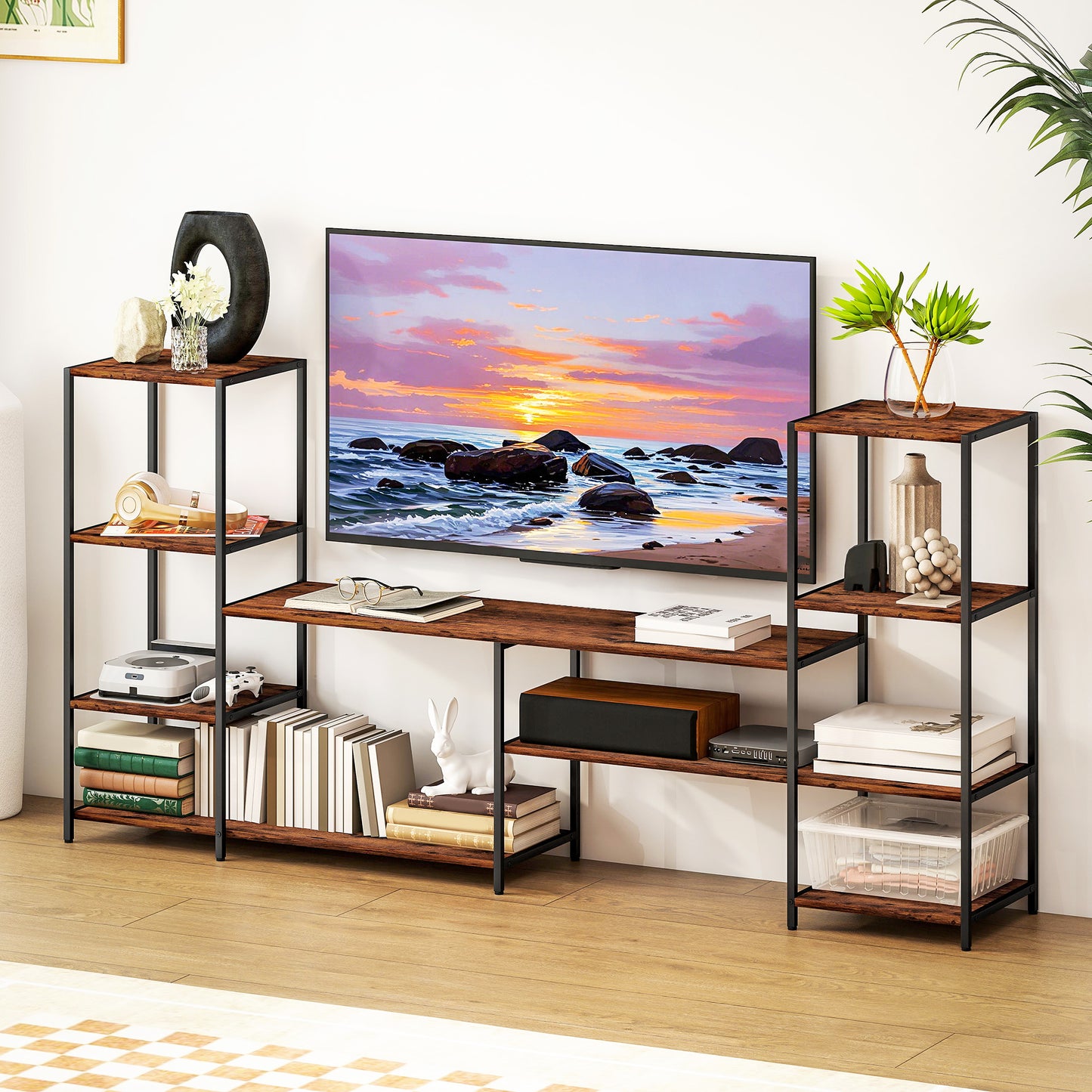 HOMCOM Industrial TV Stand for TVs Up to 55 Inches with Storage Shelves Entertainment Centre for Living Room and Bedroom