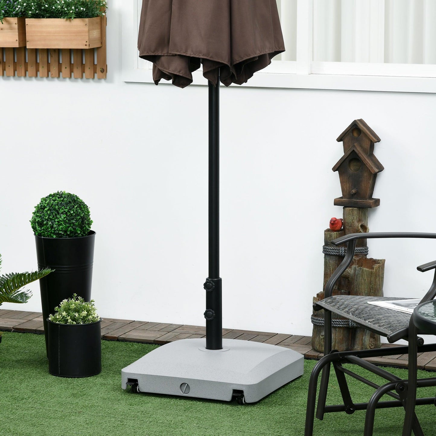 Outsunny 30kg Sand-Filled Garden Parasol Base with Wheels and Brakes, Grey - ALL4U RETAILER LTD