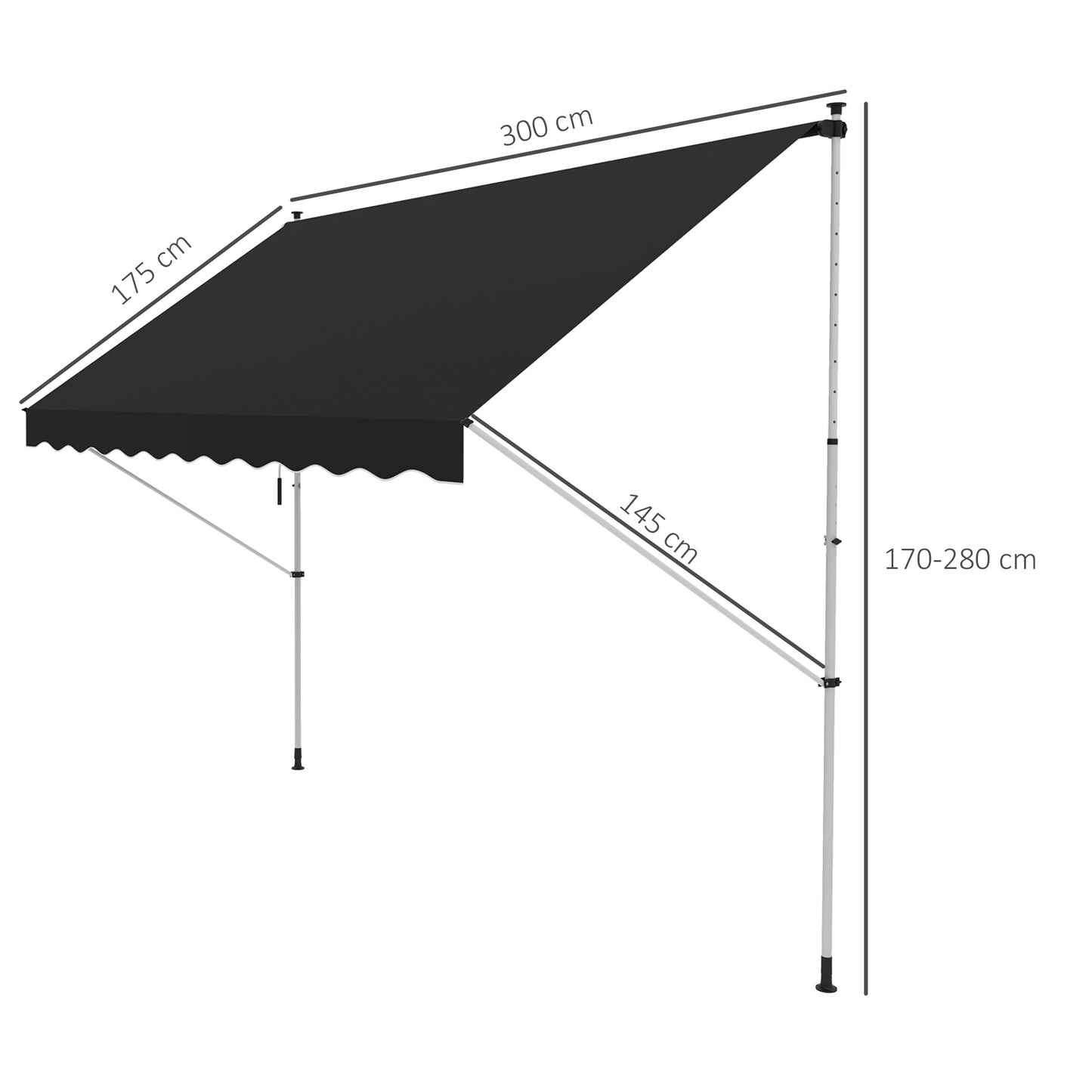 Outsunny 3x1.5m Adjustable Retractable Outdoor Aluminium Frame Awning Black Weather Resistant Manual Crank