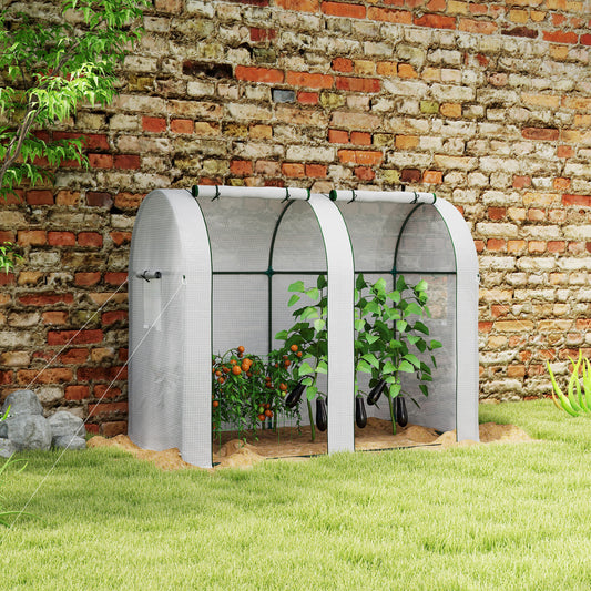 Outsunny 94 x 185 cm Mini Two Room Greenhouse White Steel Frame Garden Grow House With Ground Stakes And Guy Ropes