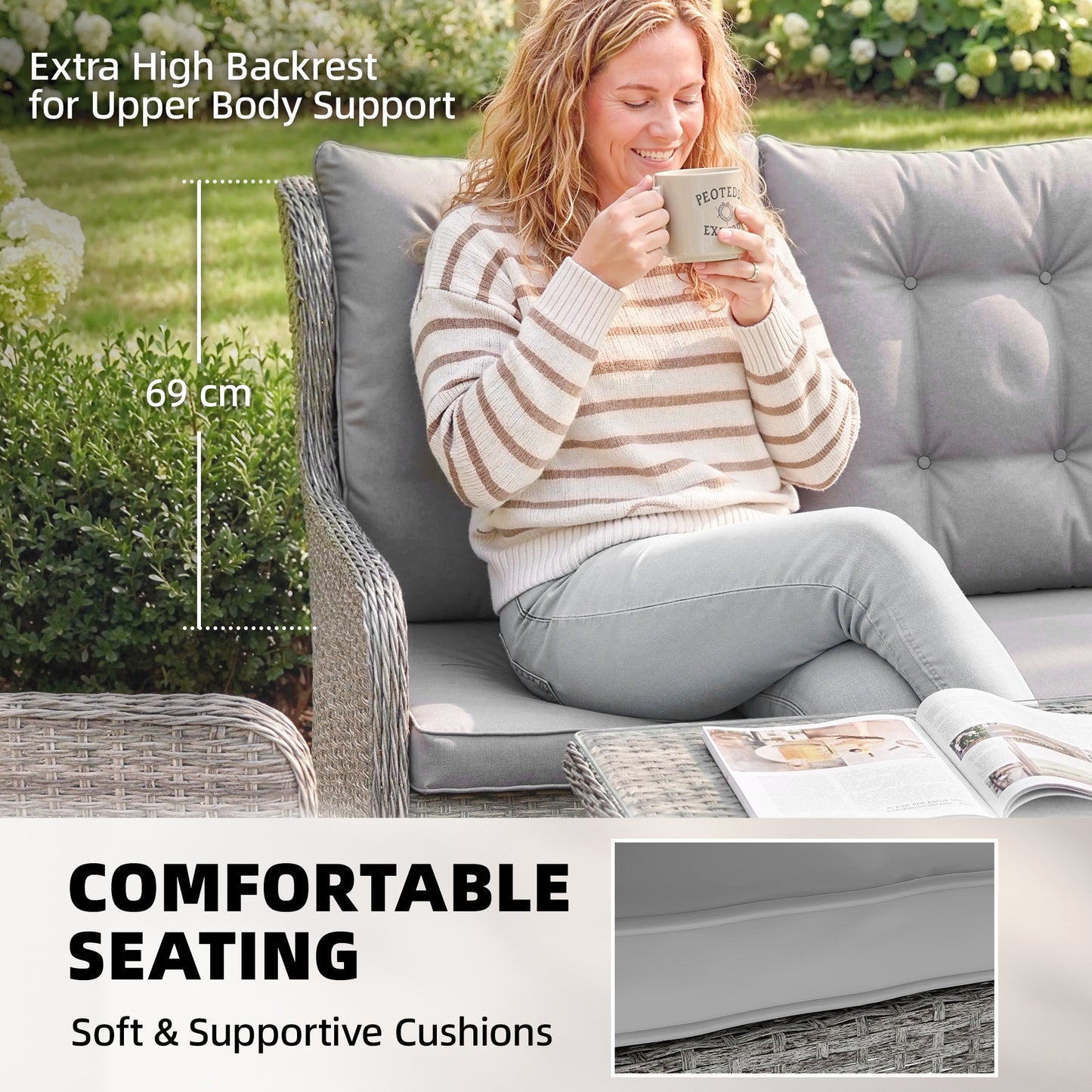 Outsunny 5 Seater Rattan Garden Furniture Set With Sofa And Reclining Chairs Table Grey Patio