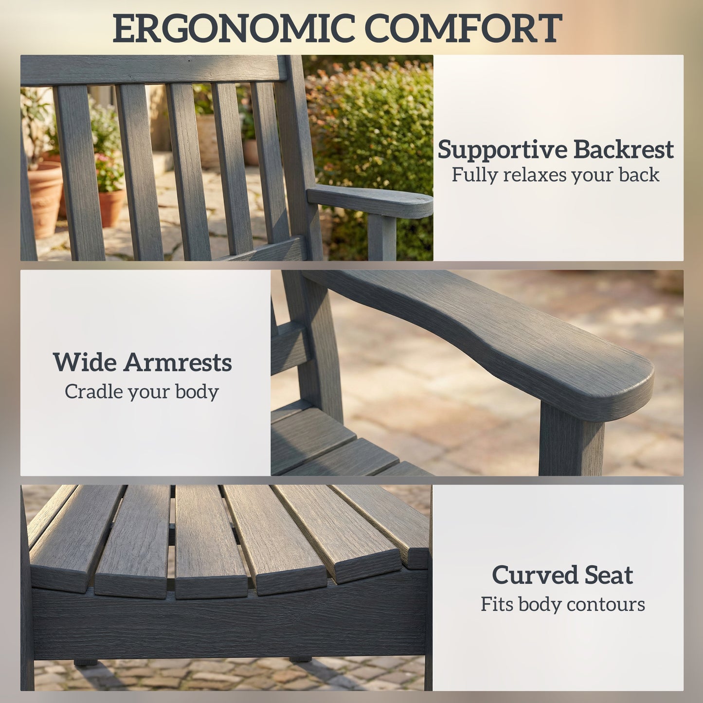 Outsunny 2 Seater HDPE Plastic Garden Bench With Armrests And Backrest Weatherproof Outdoor Furniture For Balcony