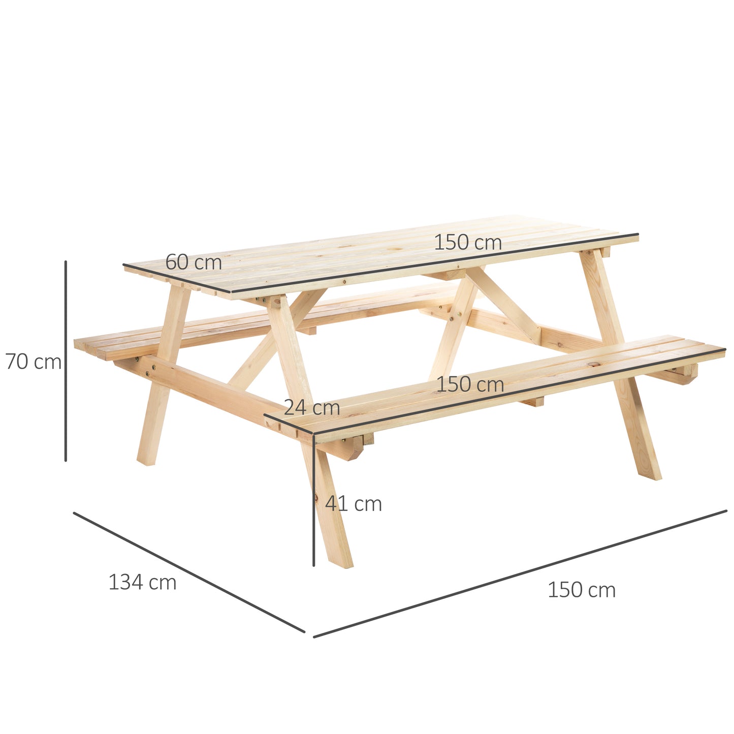 Outsunny 6 Seater Wooden Picnic Table Bench With Parasol Cutout 150 Cm Natural Wood Finish Outdoor Garden Patio