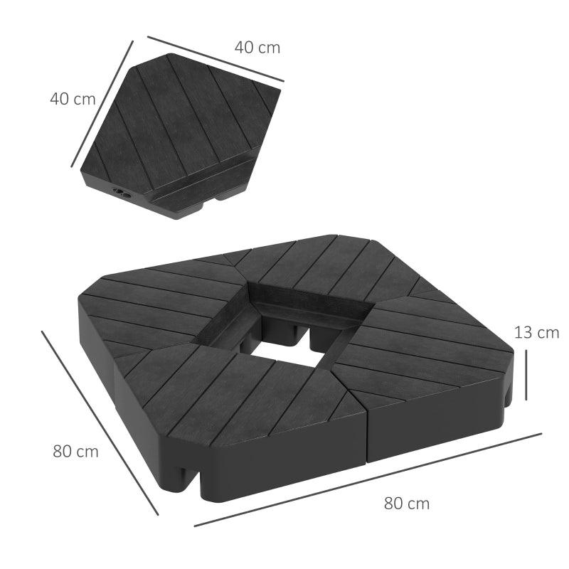 Outsunny Set of 4 Heavy-Duty Umbrella Weights for Cantilever Parasols - 80kg Sand or 60kg Water Filled Parasol Base Weights - Black - ALL4U RETAILER LTD