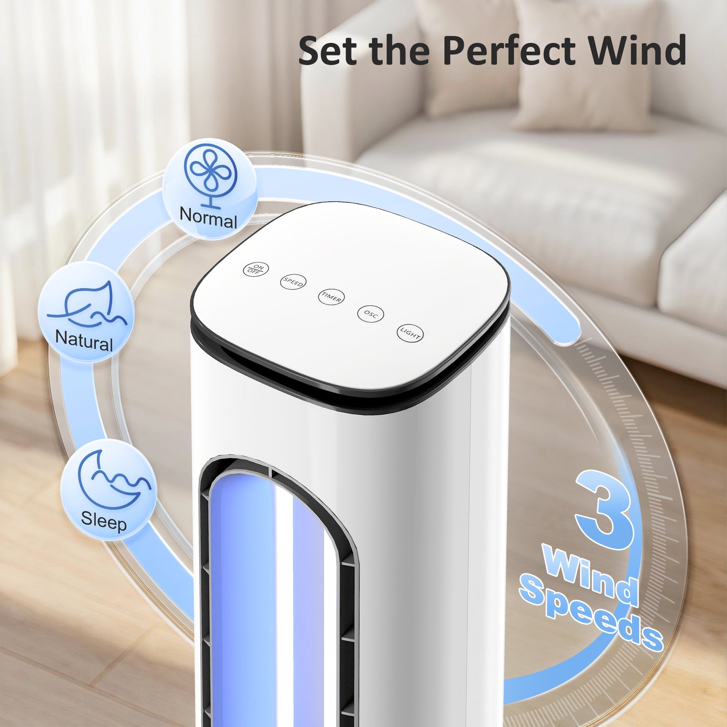 HOMCOM Bladeless Tower Fan Bedroom Quiet 35 dB Sleep Mode 50 Degree Oscillation LED Display 3 Speeds 15 Hour Timer White