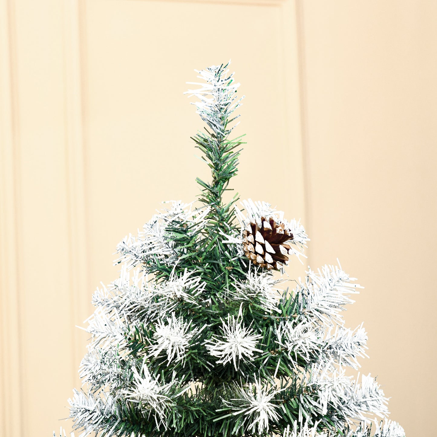 HOMCOM 6FT Snow-Flecked Artificial Christmas Tree with Pine Cones - Automatic Open Holiday Decoration in Green - ALL4U RETAILER LTD