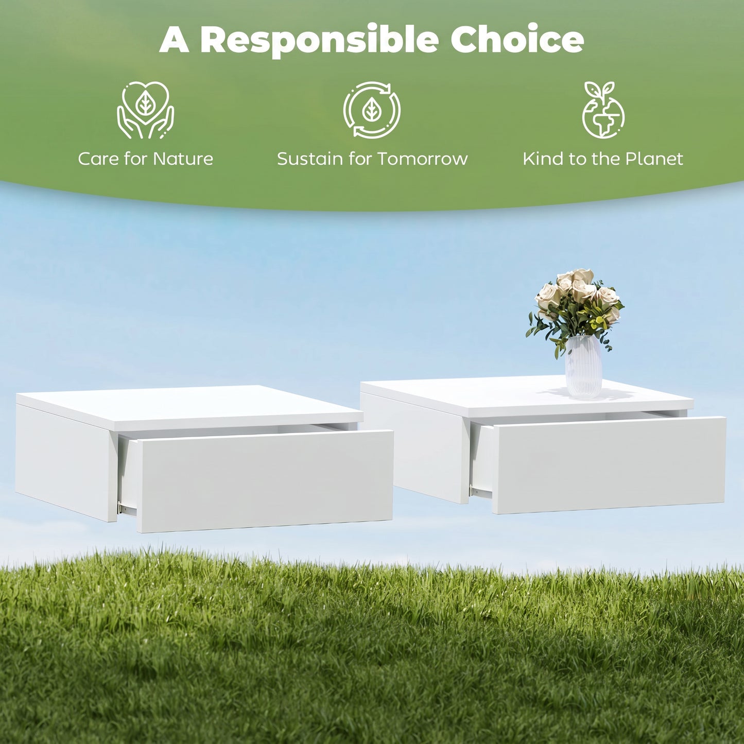HOMCOM Floating Bedside Tables Set Of 2 Wall Mounted Nightstands With High Gloss White Finish And Storage Drawer