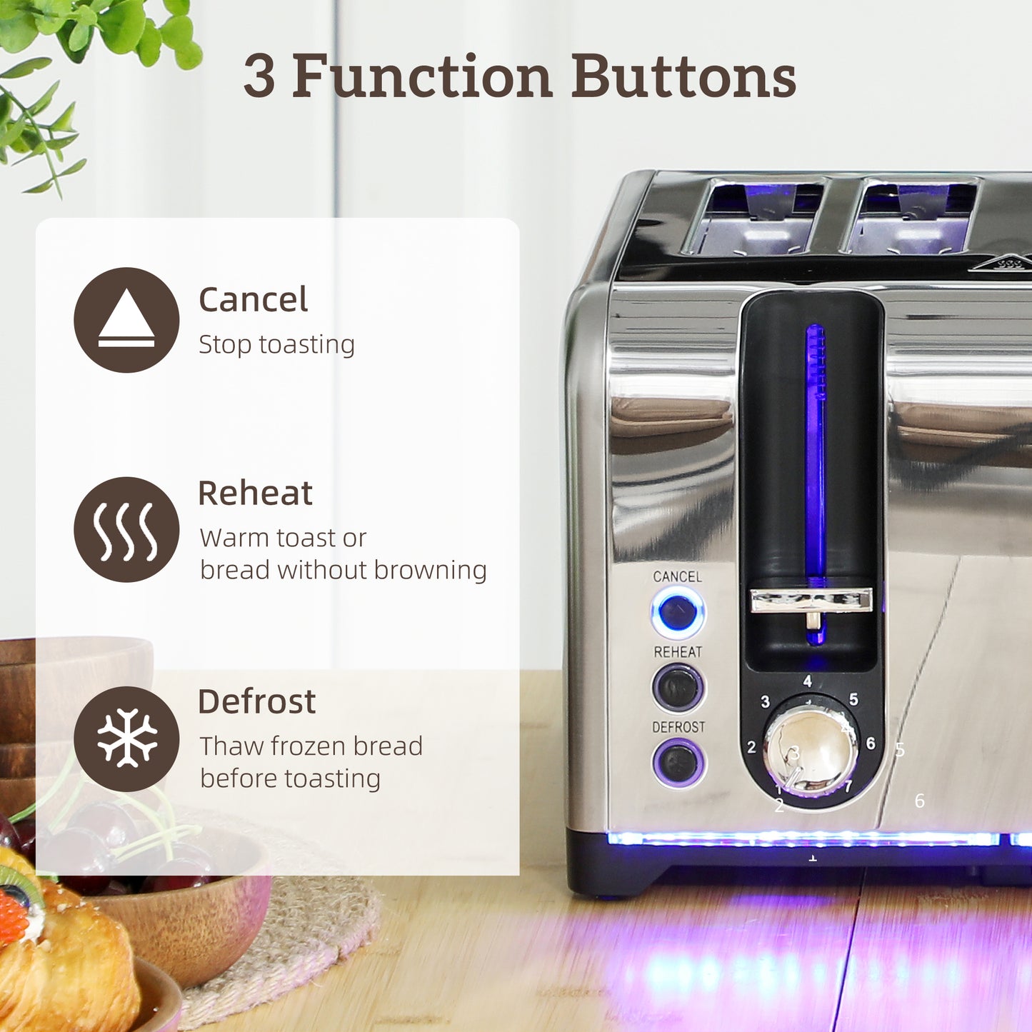 HOMCOM Kettle And Toaster Set 1.7L 3000W Rapid Boil Kettle With Limescale Filter 7 Browning Controls LED Strip Silver